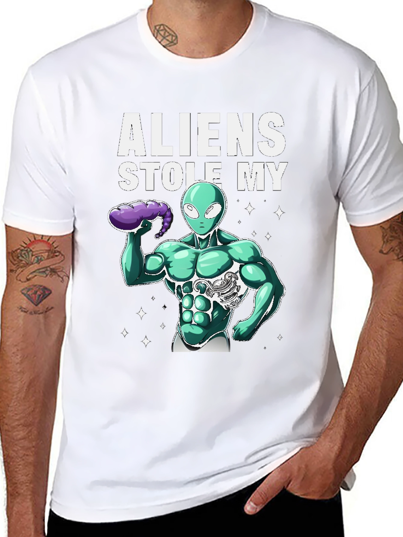Black Aliens Stole My Six-Pack T-Shirt view 8