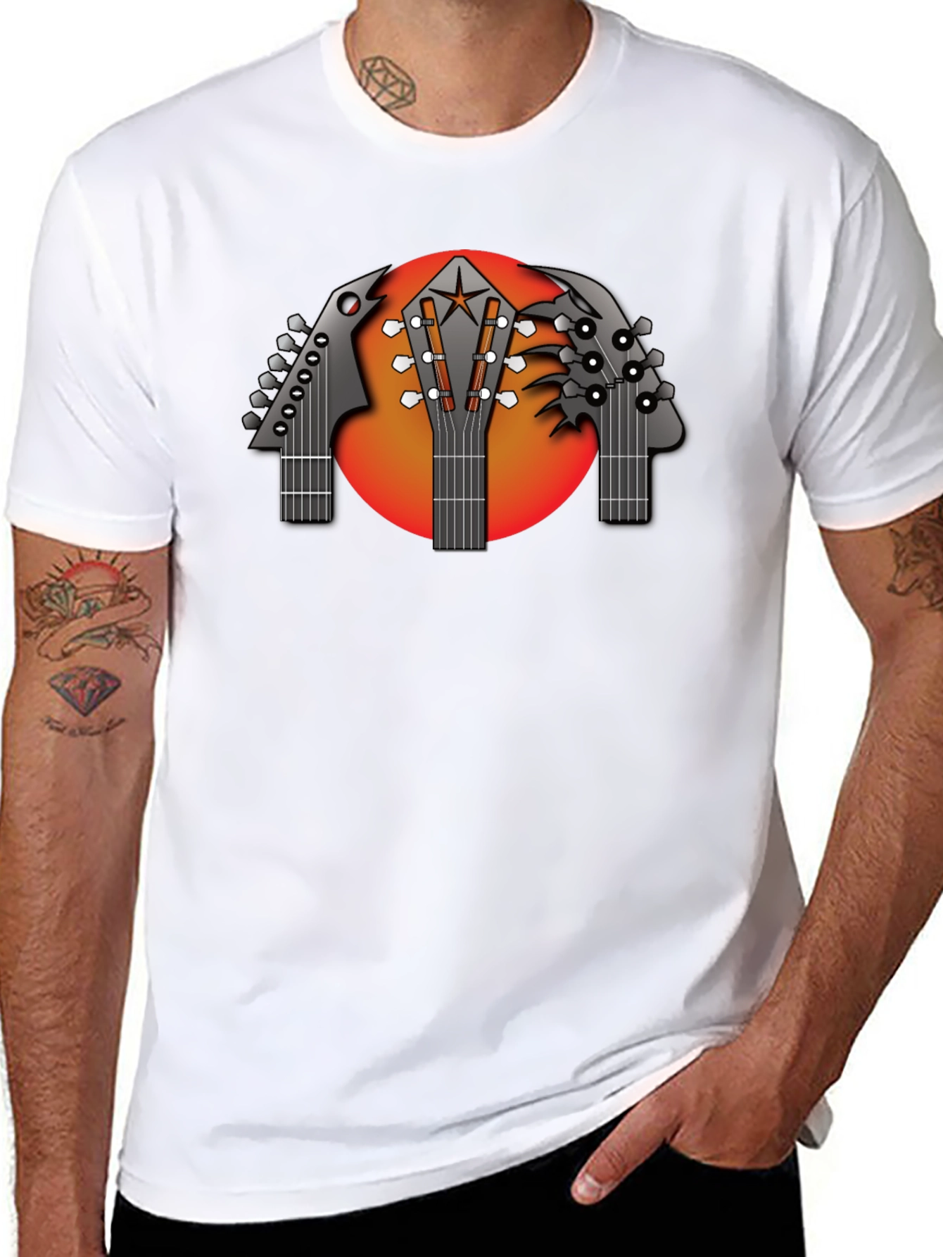 Black Guitar Headstock Graphic Black T-Shirt view 8