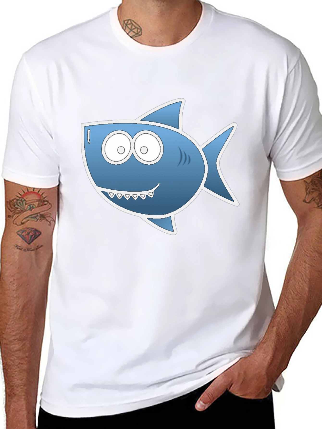 Black Cartoon Shark Graphic Tee - Black Cotton Blend view 8