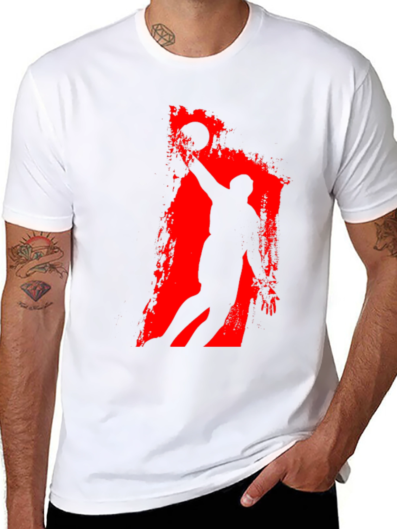 Black Basketball Silhouette Graphic Tee - Black Cotton T-Shirt view 8