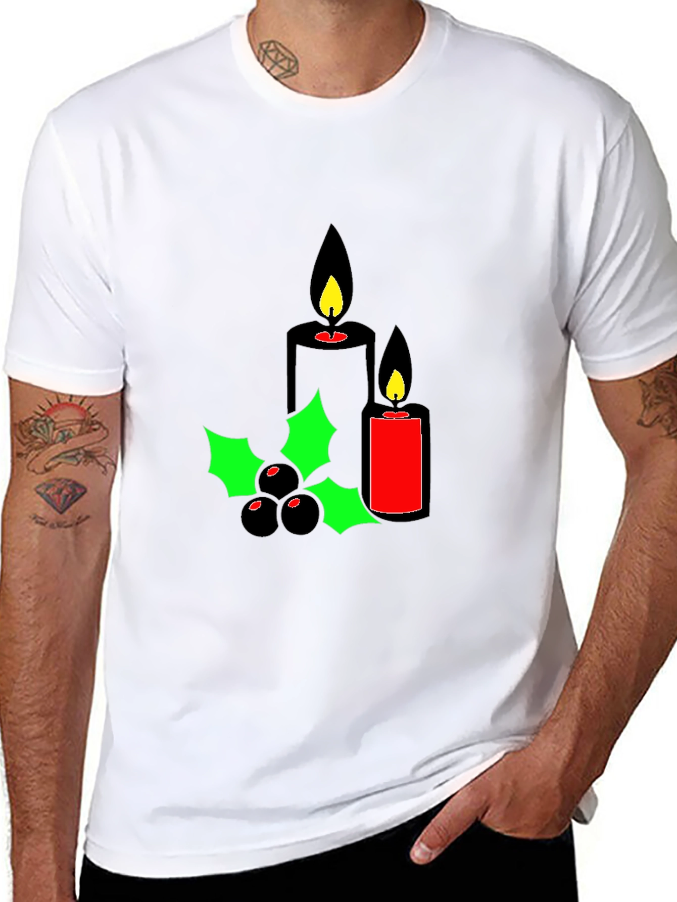 Black Holiday Candles Graphic Tee - Christmas Spirit Shirt view 8
