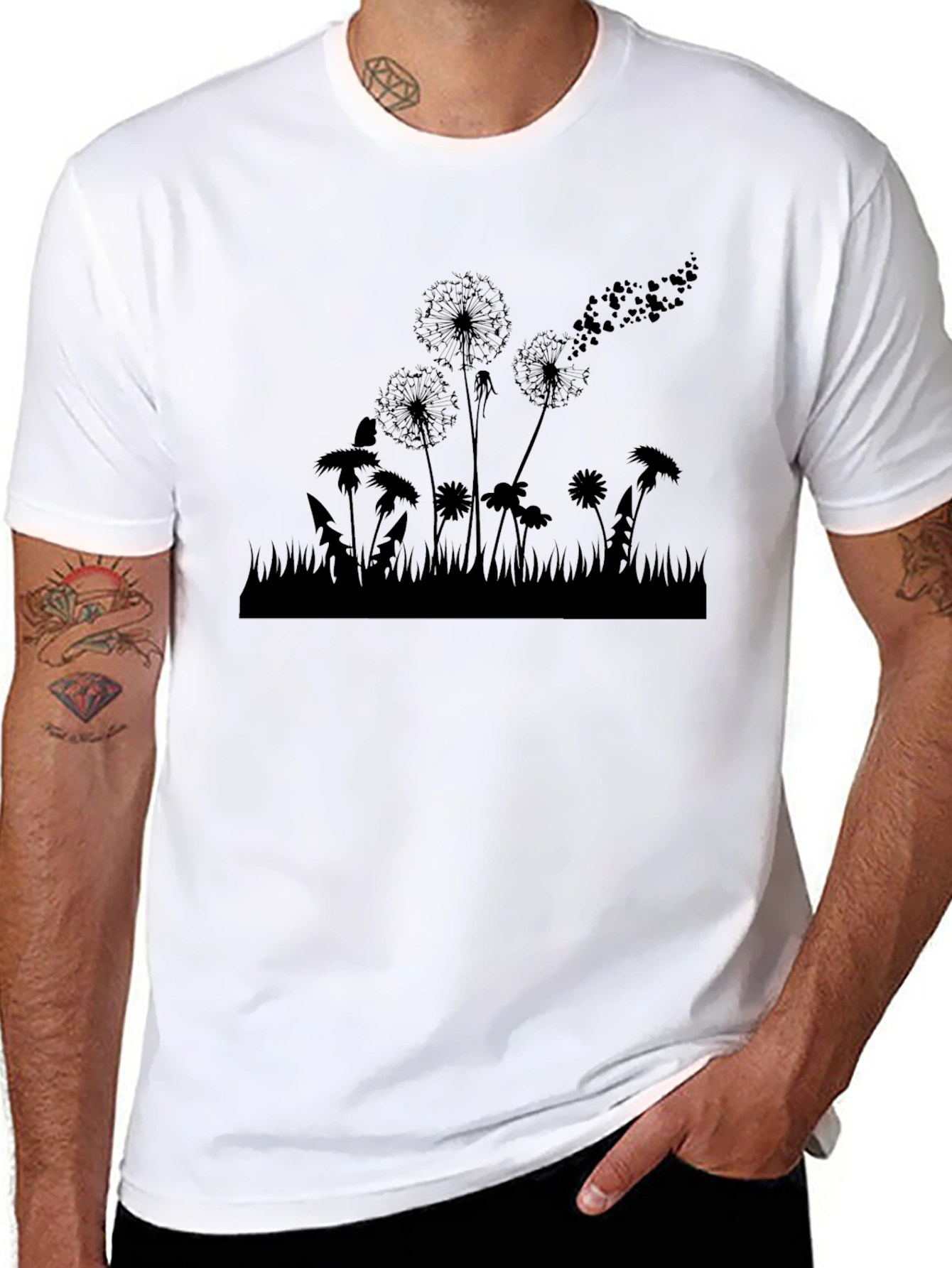 Black Dandelion Field Graphic Tee - Black Cotton Casual Shirt view 8