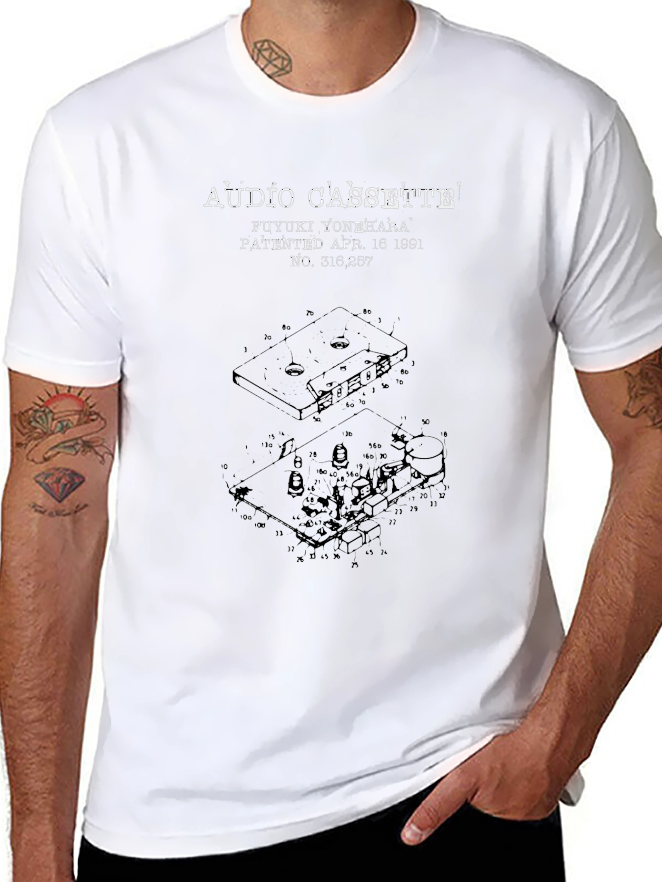 Black Audio Cassette Patent T-Shirt view 8
