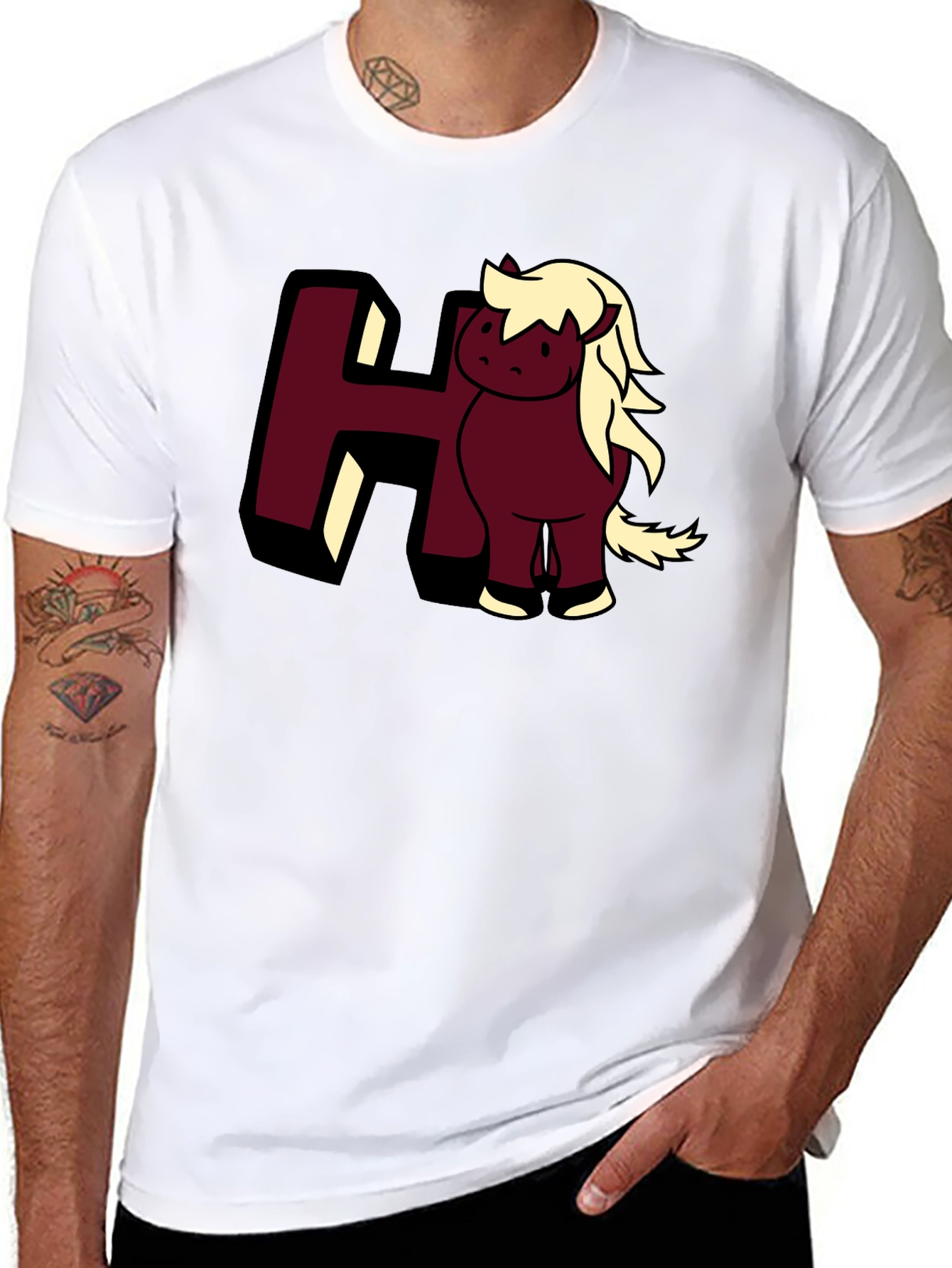 Black Cartoon Horse Tee: Cute Animal Graphic T-Shirt view 8