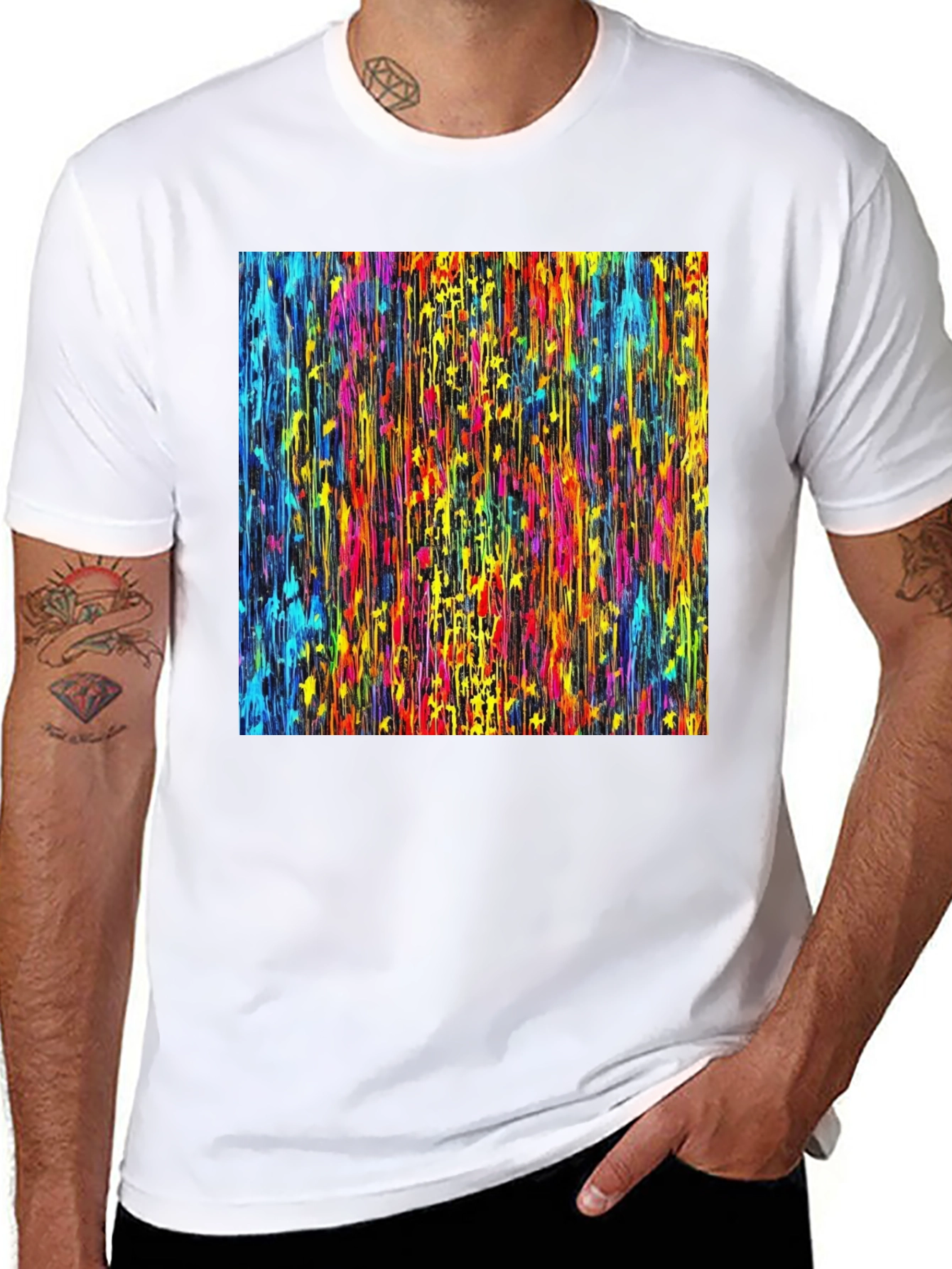 Black Vibrant Dripping Paint Graphic Tee - Artsy Black T-Shirt view 8