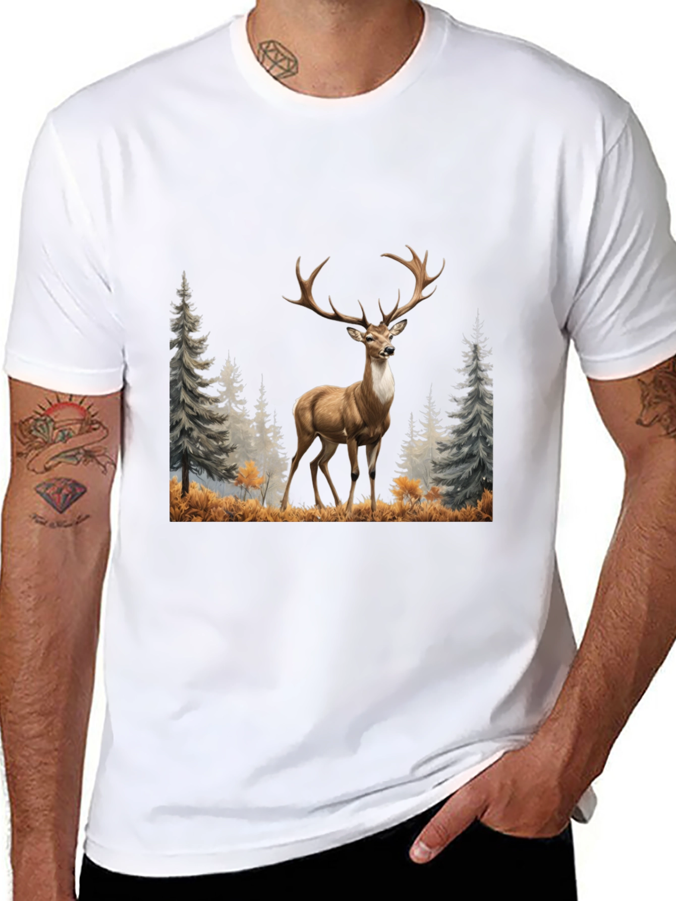 Black Deer Graphic Tee - Wildlife Inspired Men's T-Shirt view 8