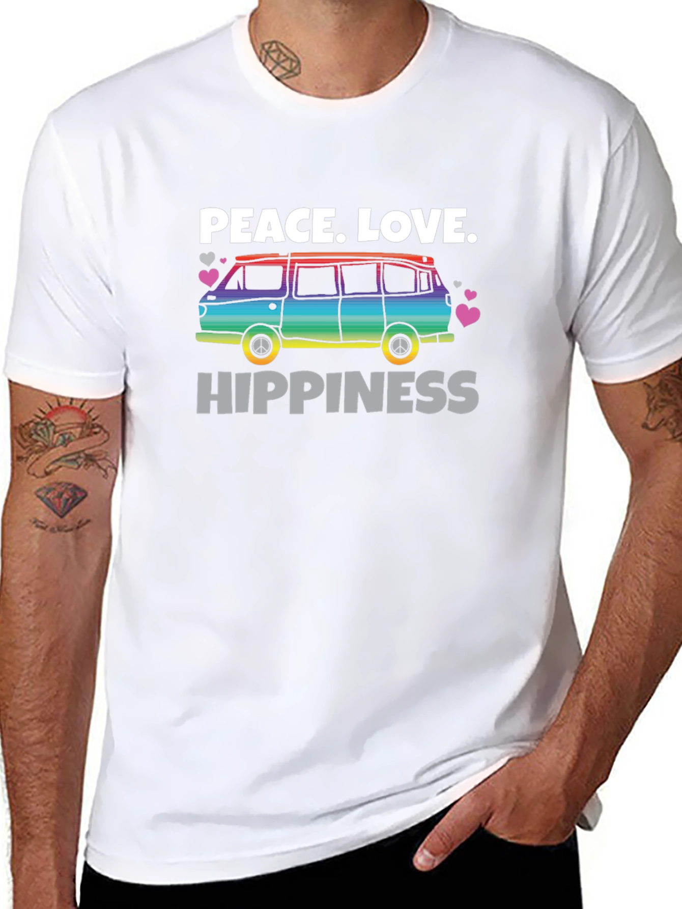 Black Peace Love Hippiness Rainbow Van Graphic T-Shirt view 8