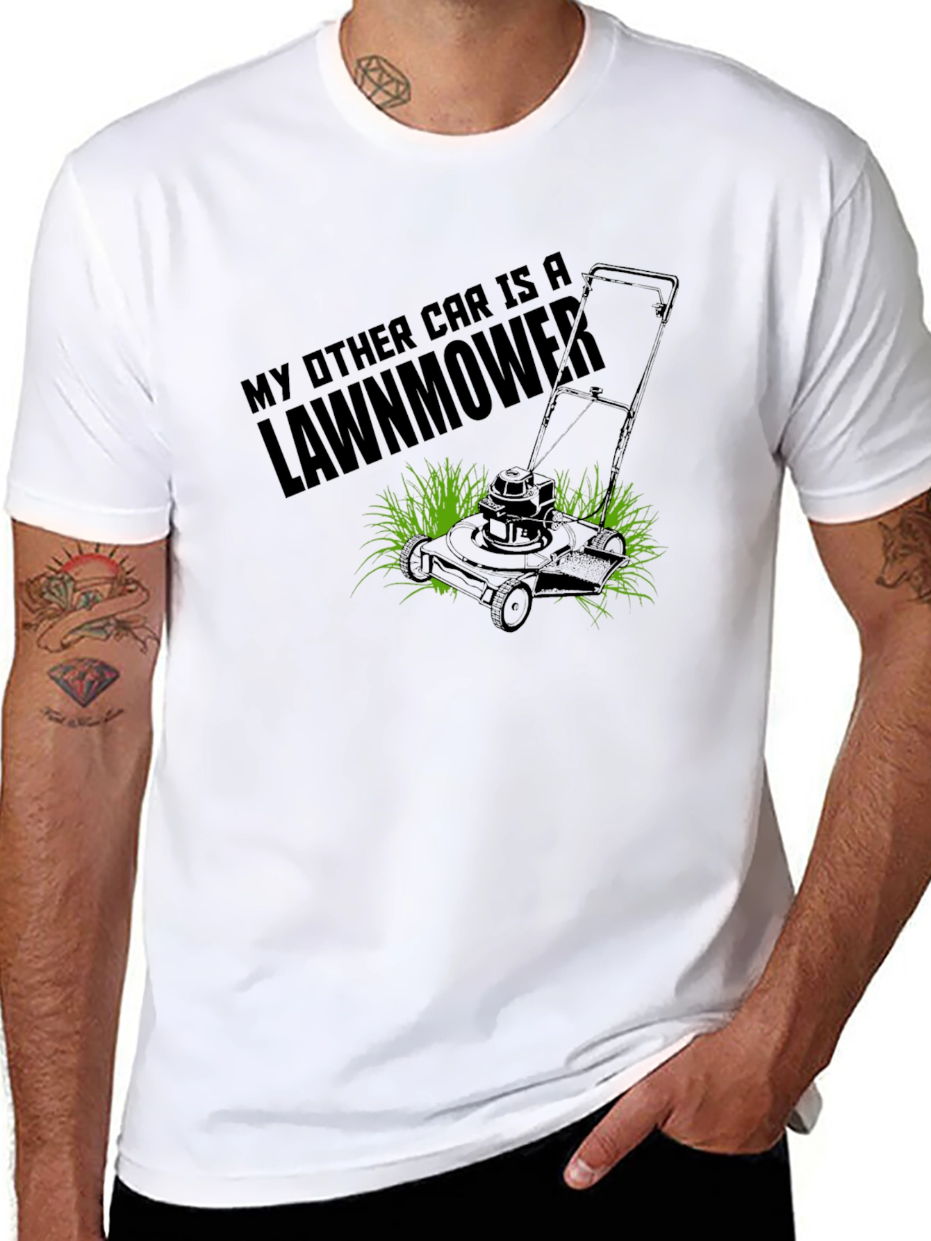 Black My Other Car Is A Lawnmower Black T-Shirt view 8