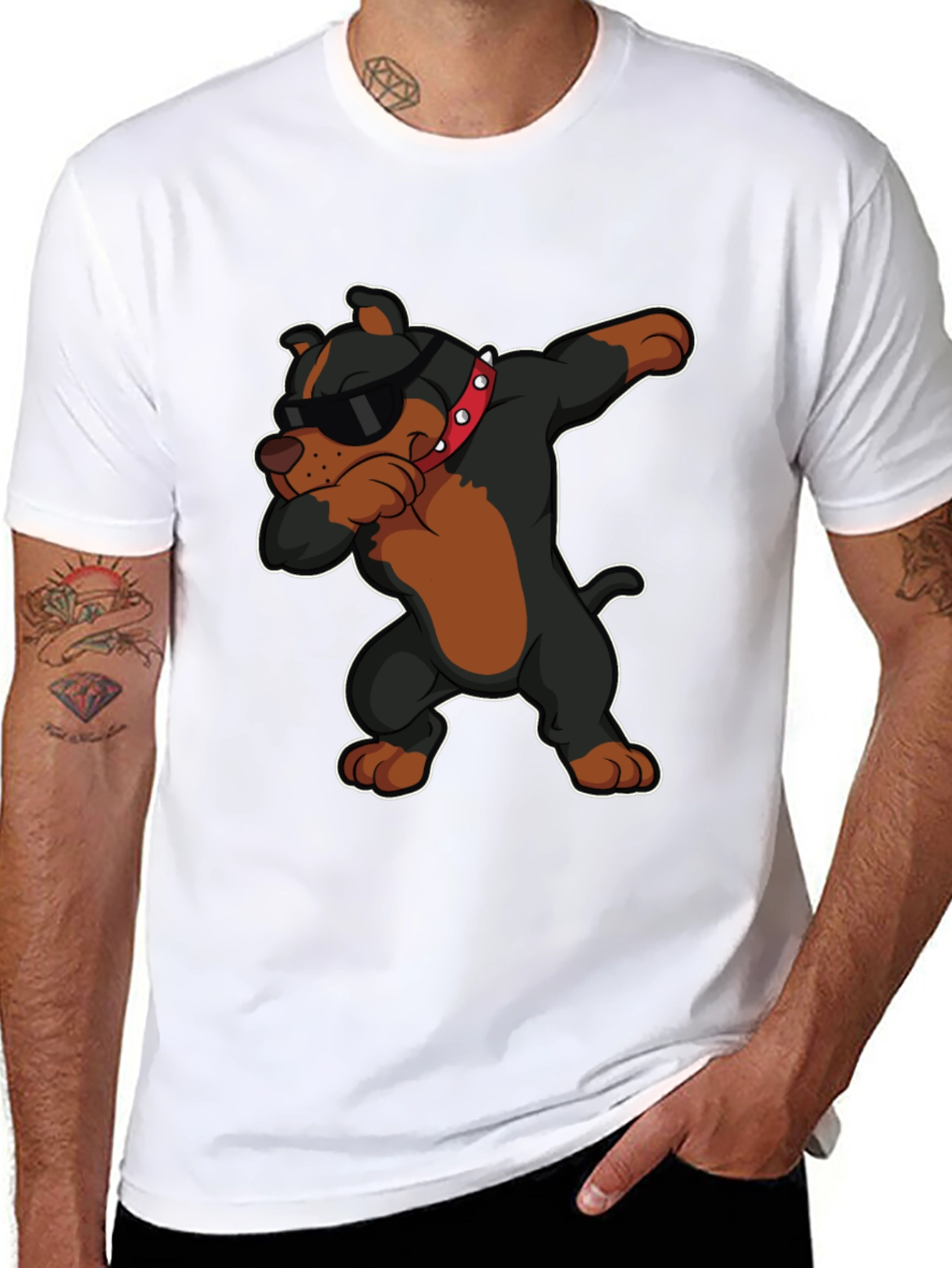 Black Dabbing Dog Graphic Tee - Cool Pup Design T-Shirt view 8