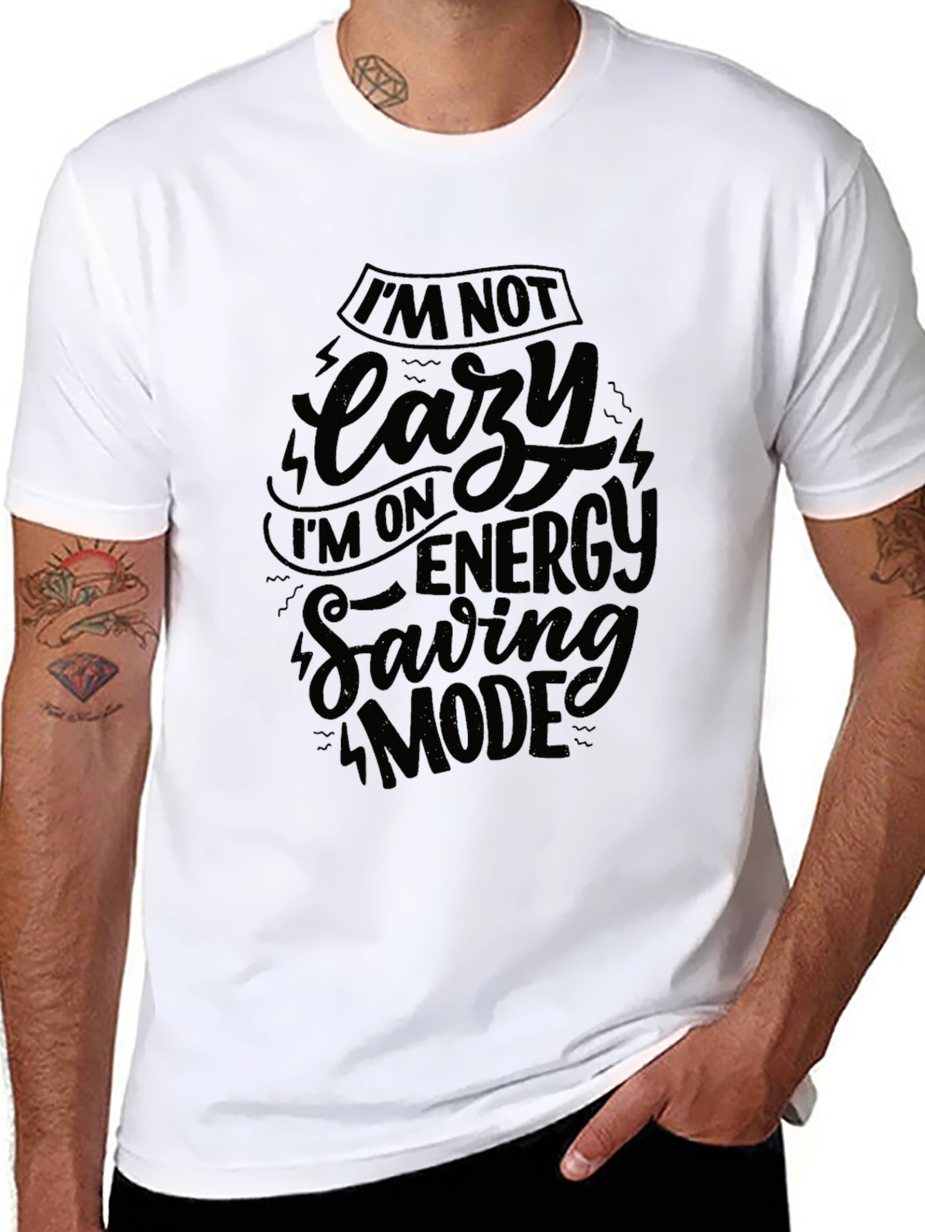 Black I'm Not Lazy Energy Saving Mode Black T-Shirt view 8