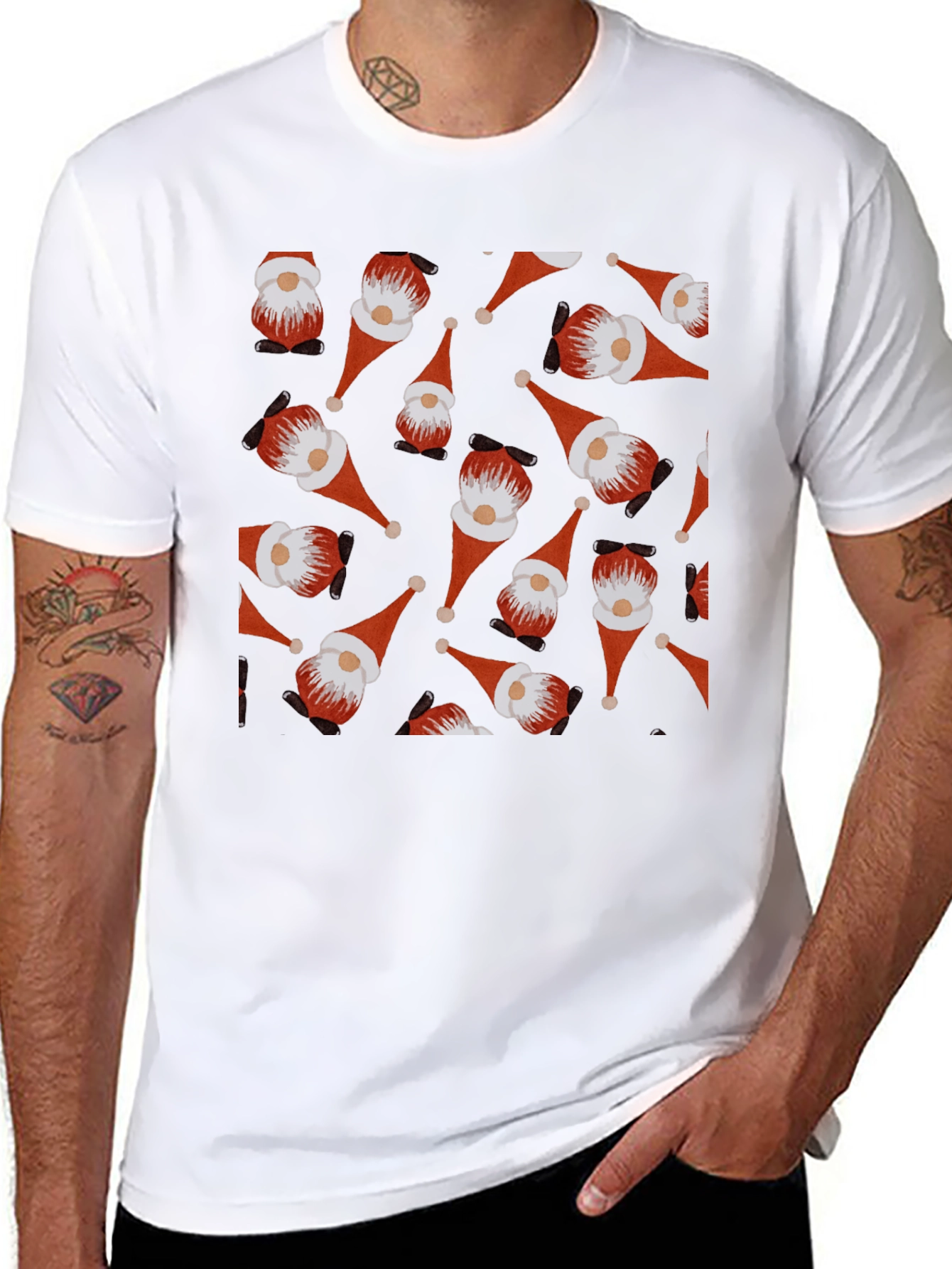 Black Festive Gnome Pattern T-Shirt view 8
