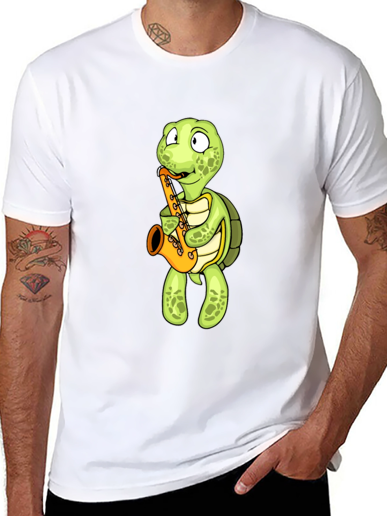 Black Turtle Saxophone T-Shirt - Black Cotton Tee view 8