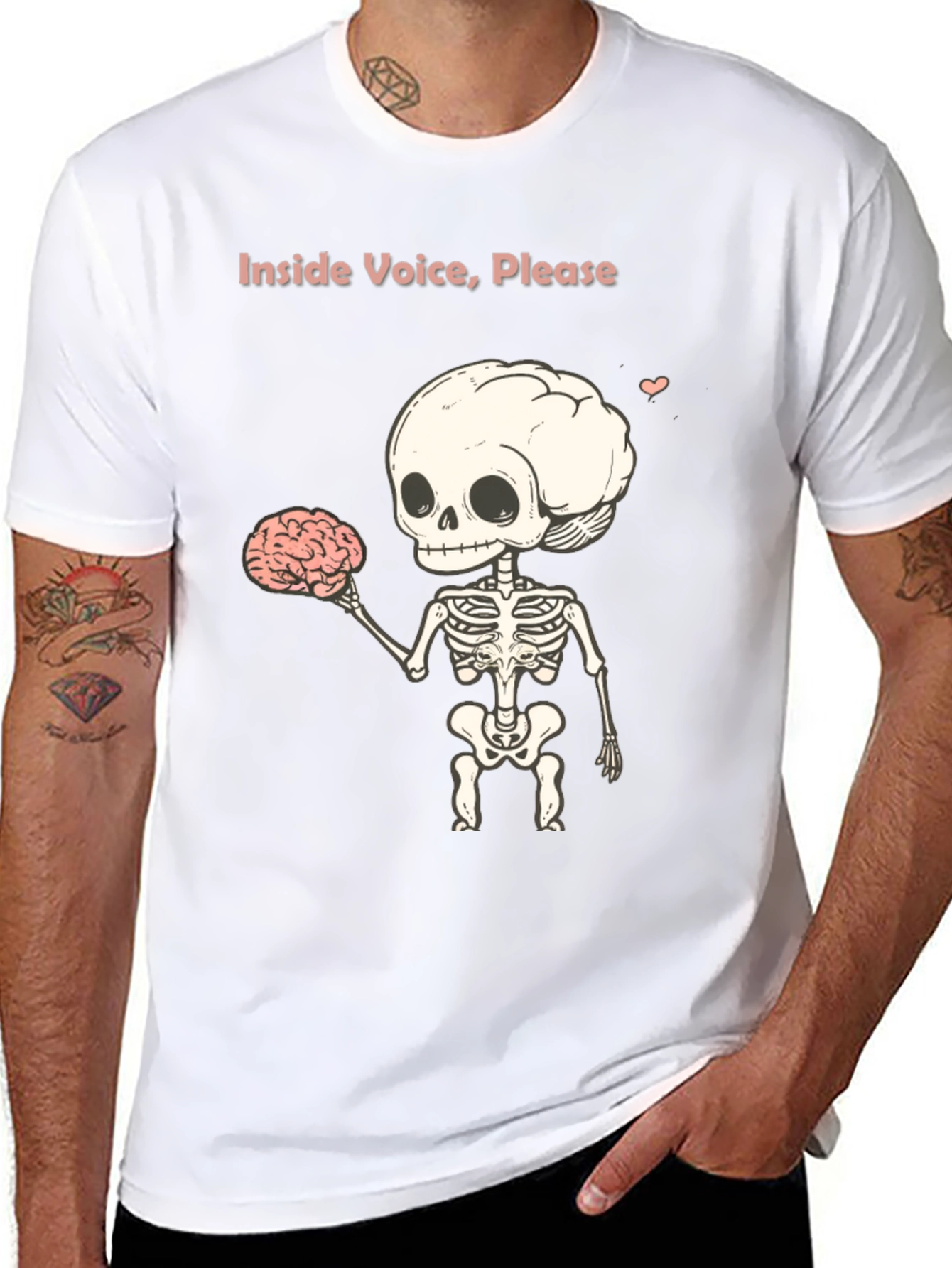 Black Inside Voice, Please - Skeleton Graphic T-Shirt view 8