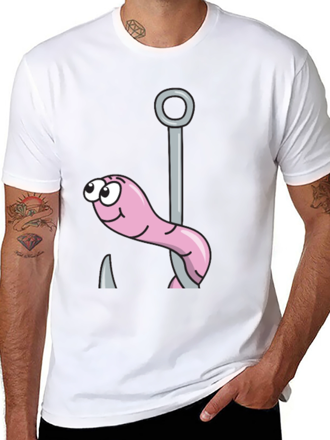 Black Cartoon Worm & Hook Tee view 8