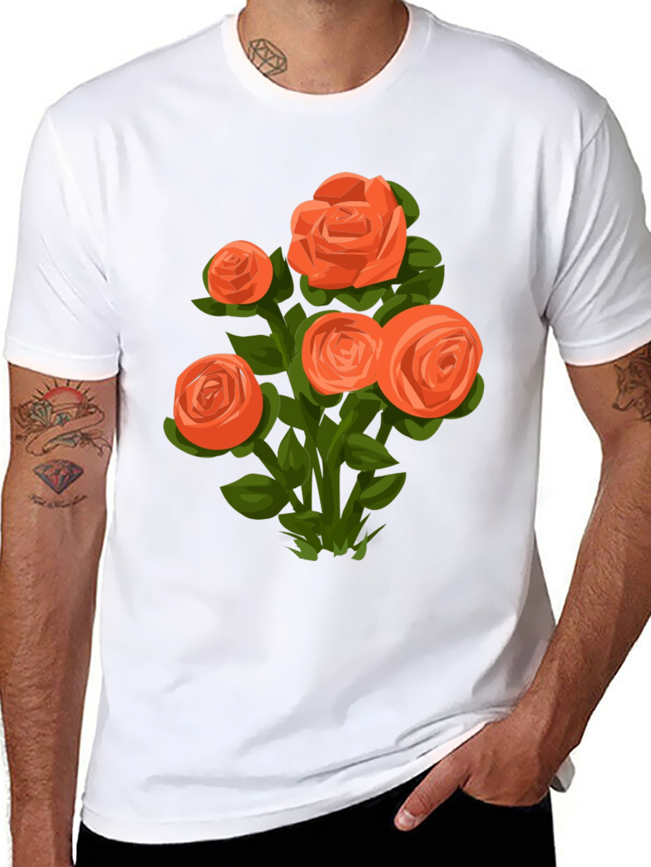 Black Floral Graphic Tee - Orange Rose Bouquet view 8