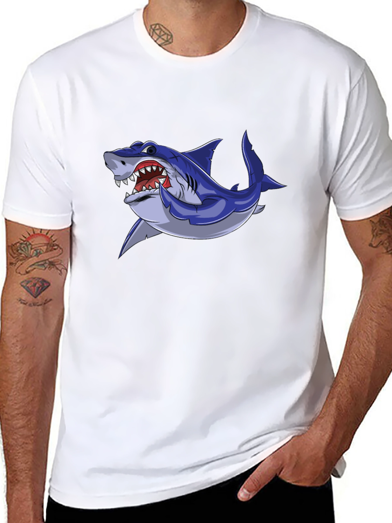 Black Cool Shark Graphic Tee - Black Cotton Blend view 8
