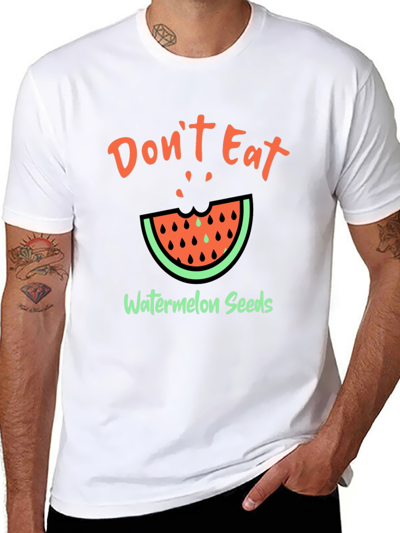 Black Funny Watermelon Seeds Graphic T-Shirt view 8