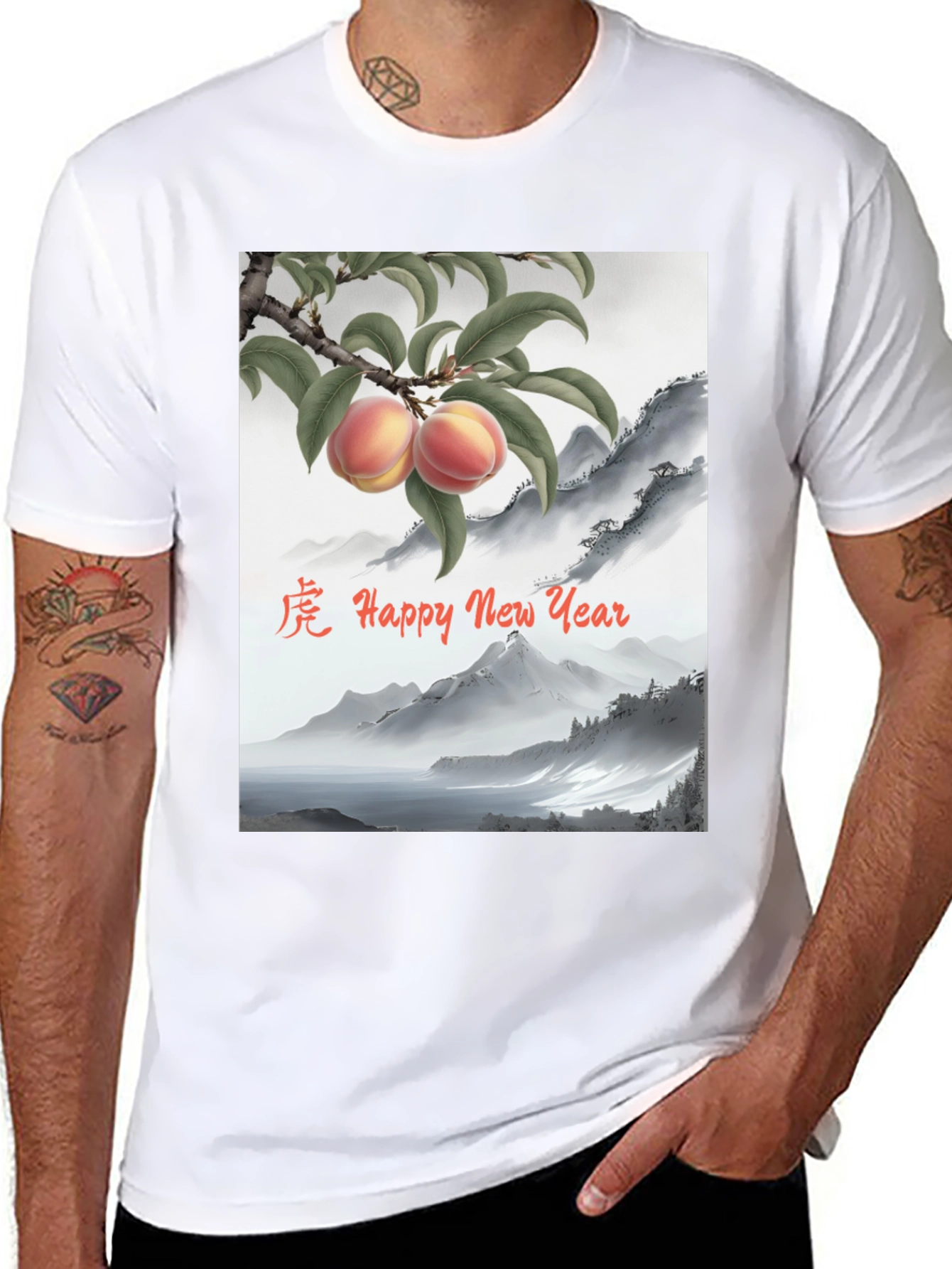 Black Chinese New Year Peach T-Shirt - Black view 8