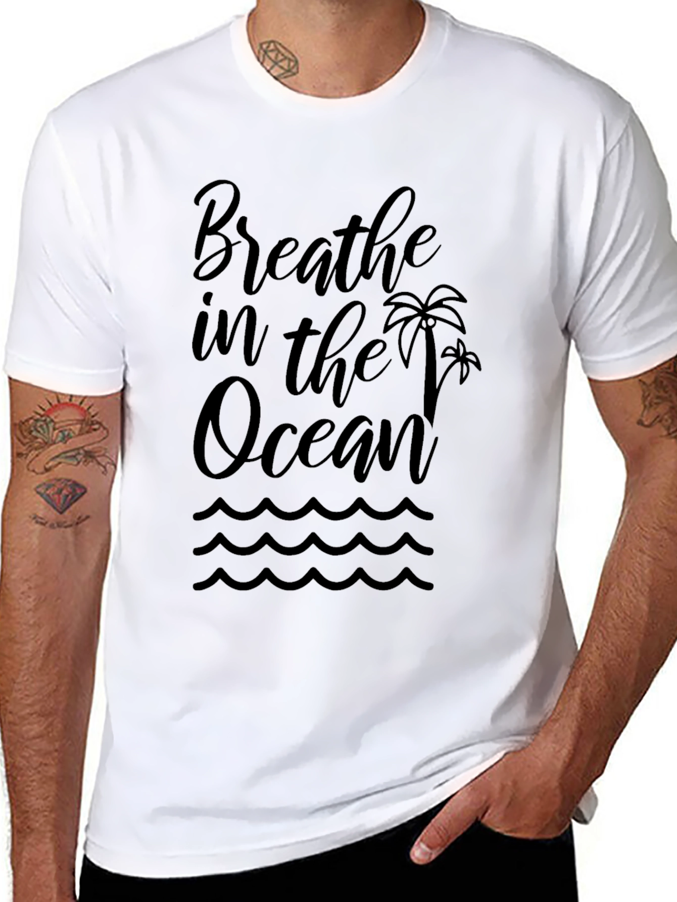 Black Breathe in the Ocean Black Graphic T-Shirt view 8