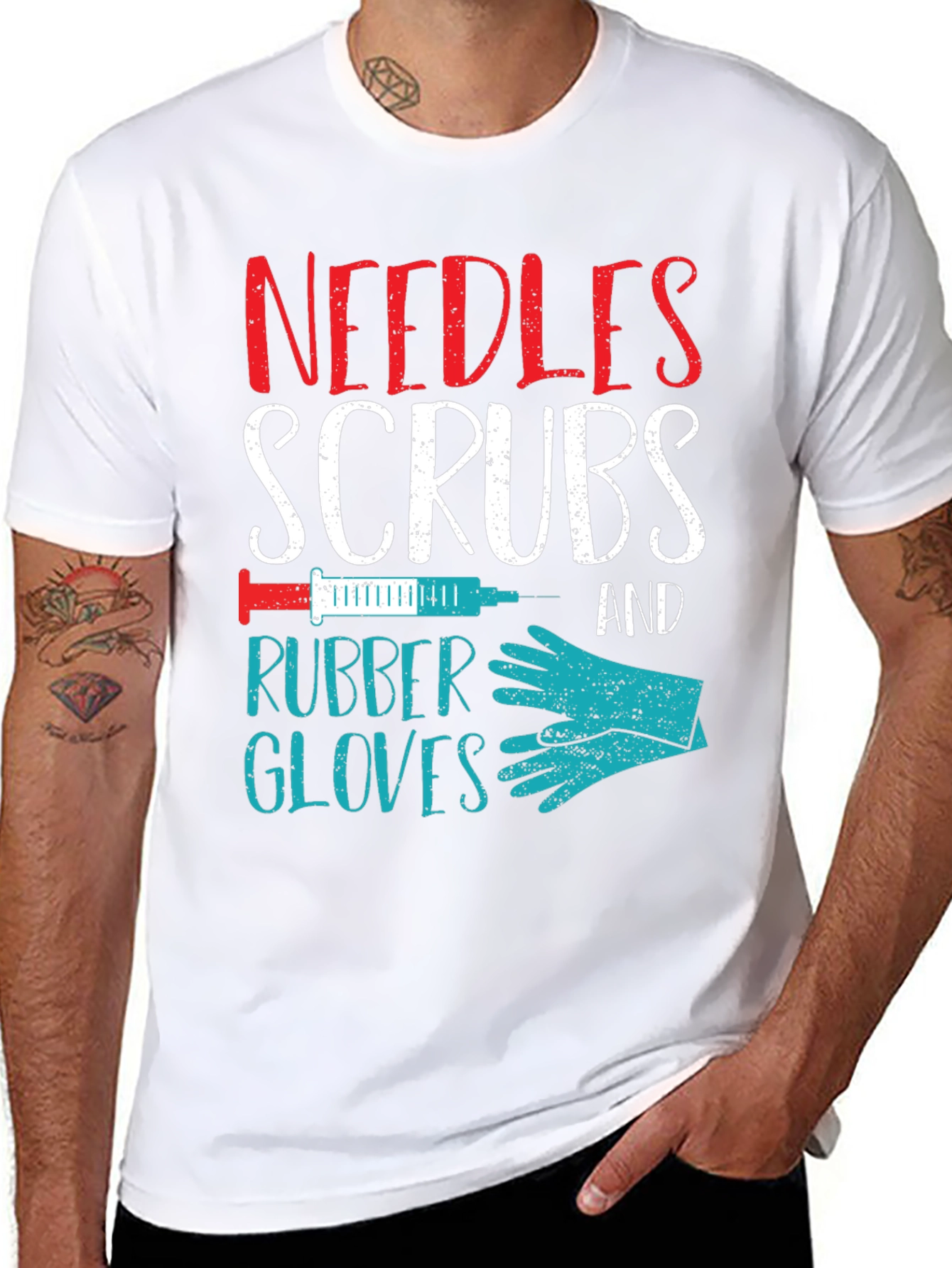 Black Needles Scrubs & Rubber Gloves Nurse T-Shirt view 8