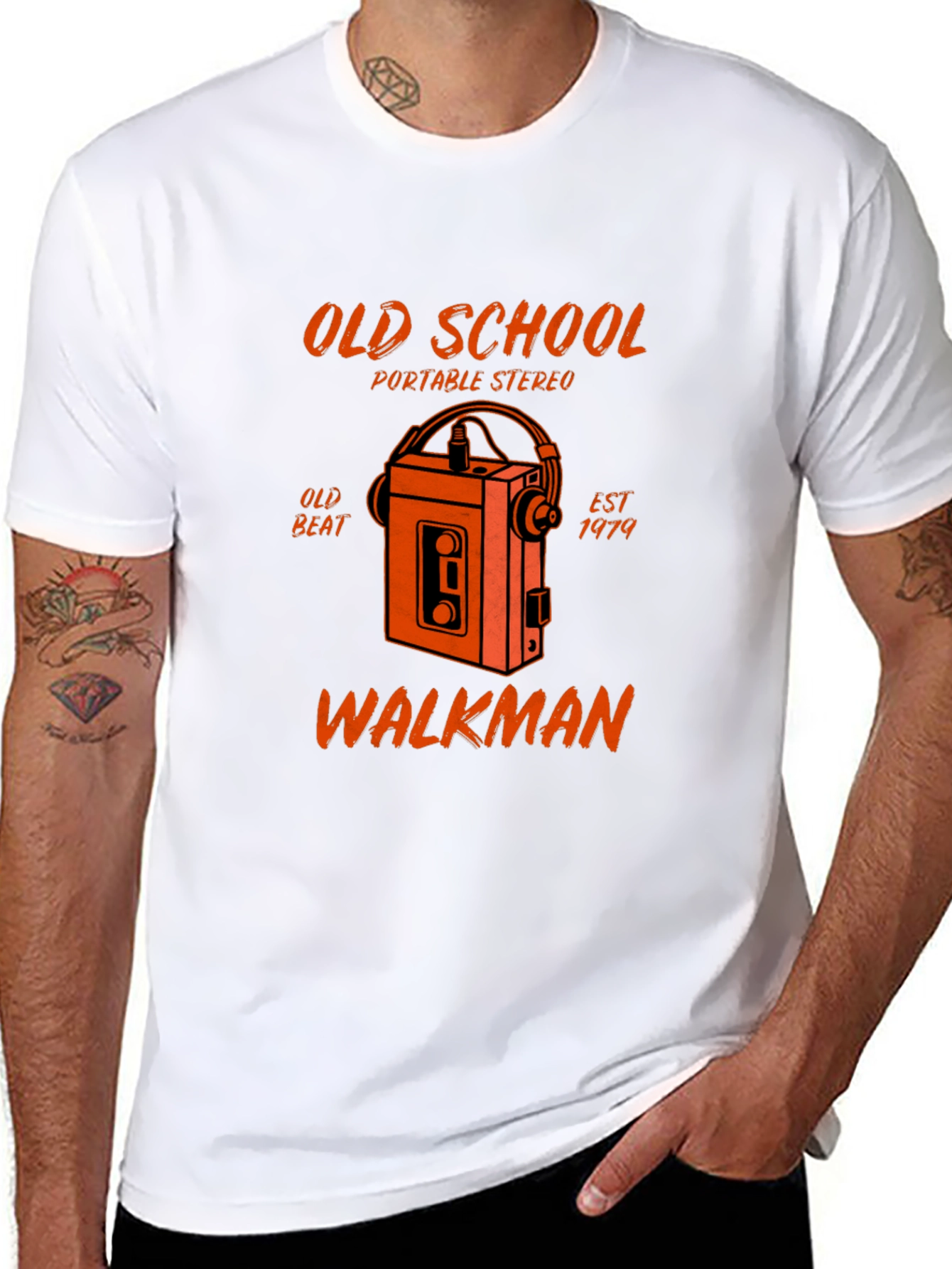 Black Old School Walkman T-Shirt - Retro Portable Stereo view 8
