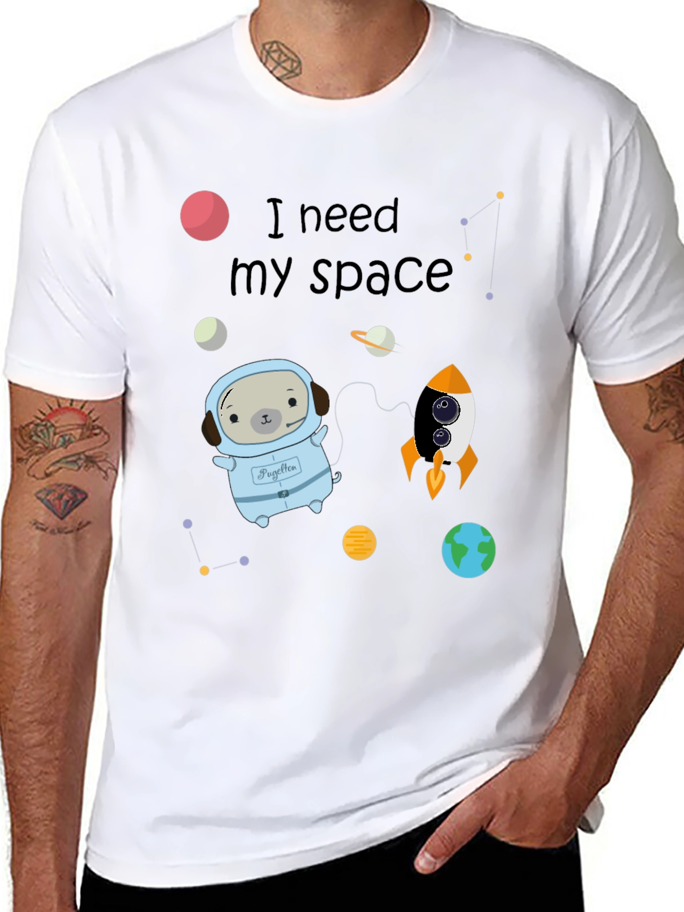 Black I Need My Space Pug Black T-Shirt view 8