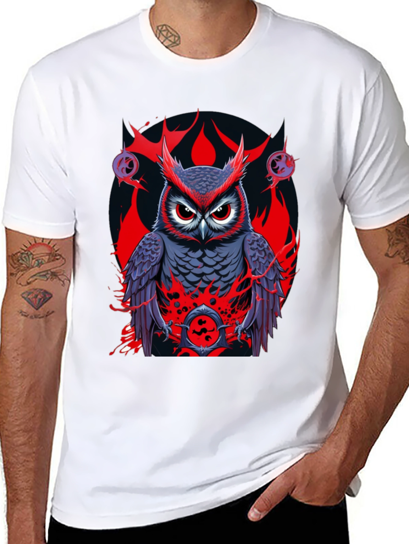 Black Owl Graphic Print Tee - Men's Black T-Shirt view 8