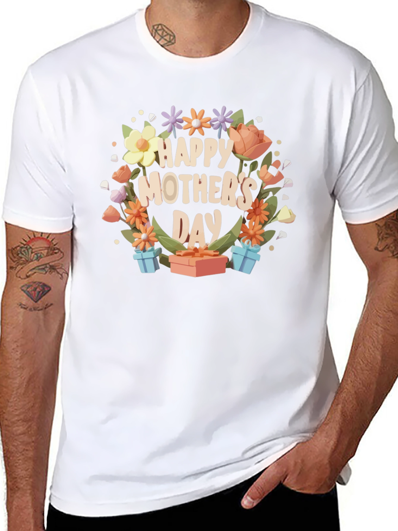 Black Happy Mother's Day Floral T-Shirt view 8