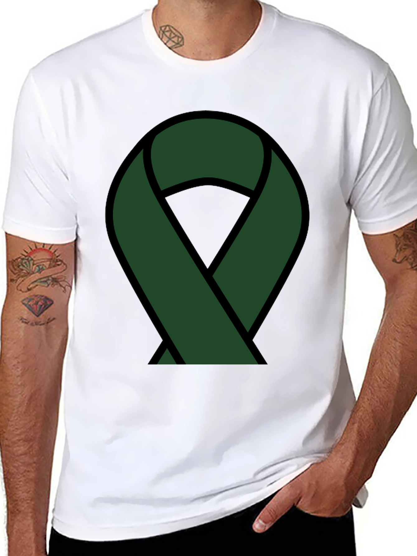 Black Green Ribbon Awareness T-Shirt view 8