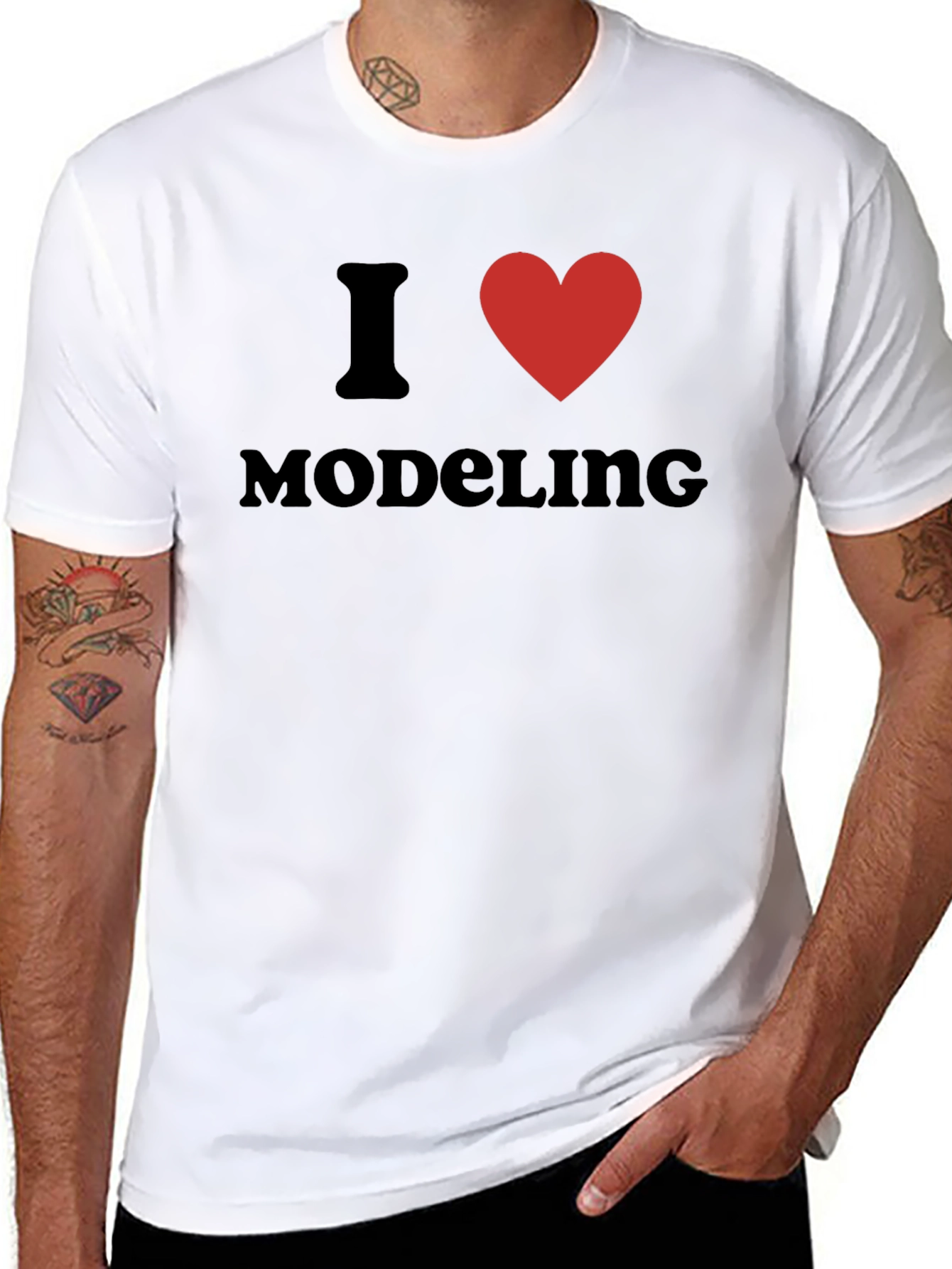 Black I Love Modeling T-Shirt - Black Cotton Crew Neck view 8