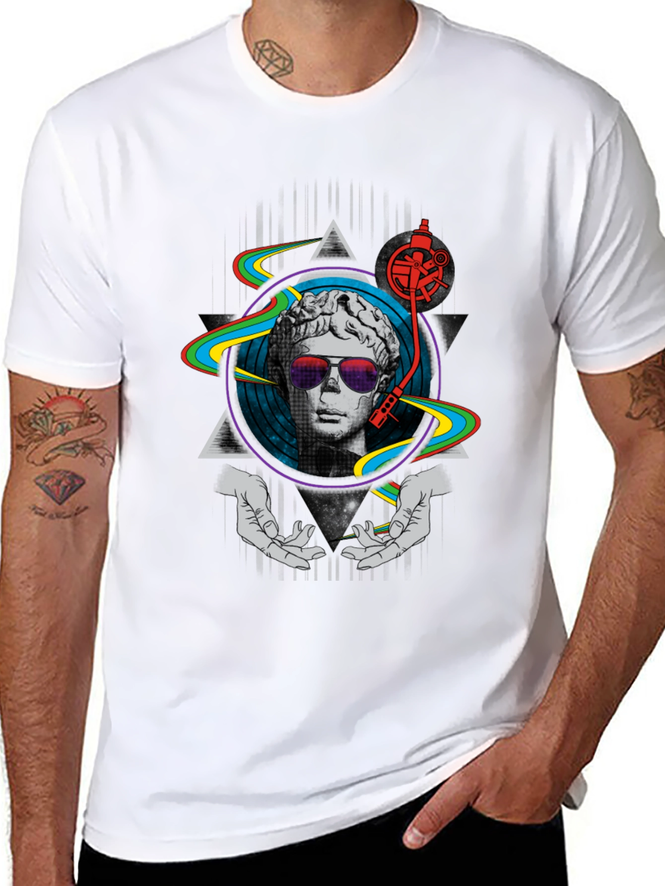 Black Retro DJ Statue Graphic T-Shirt view 8