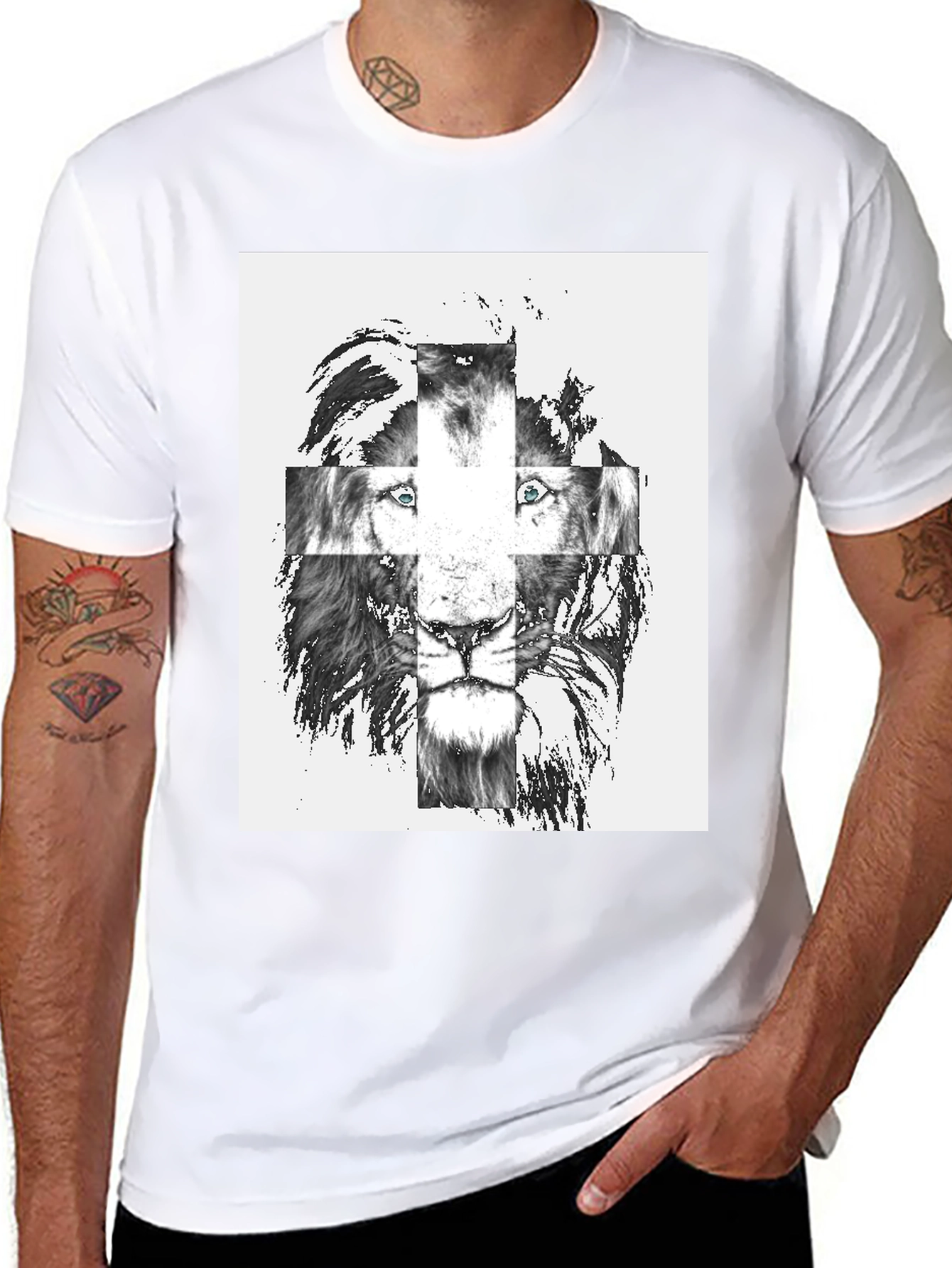 Black Lion Cross Graphic Tee - Men's Black T-Shirt view 8