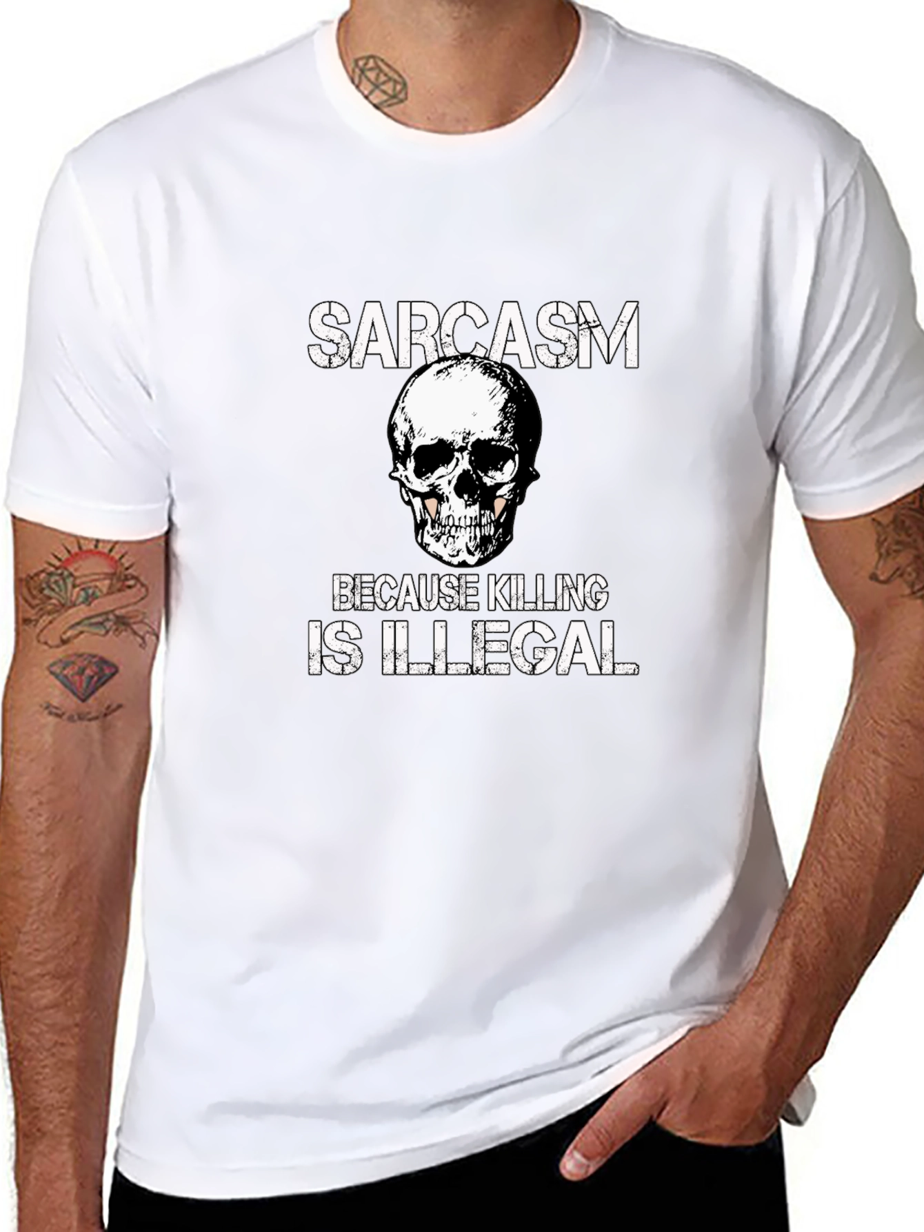 Black Sarcasm Skull Graphic T-Shirt - Funny Novelty Tee view 8