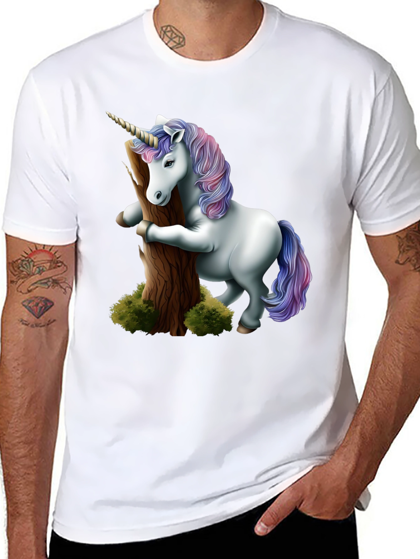 Unicorn Hugging Tree Black T-Shirt - 8