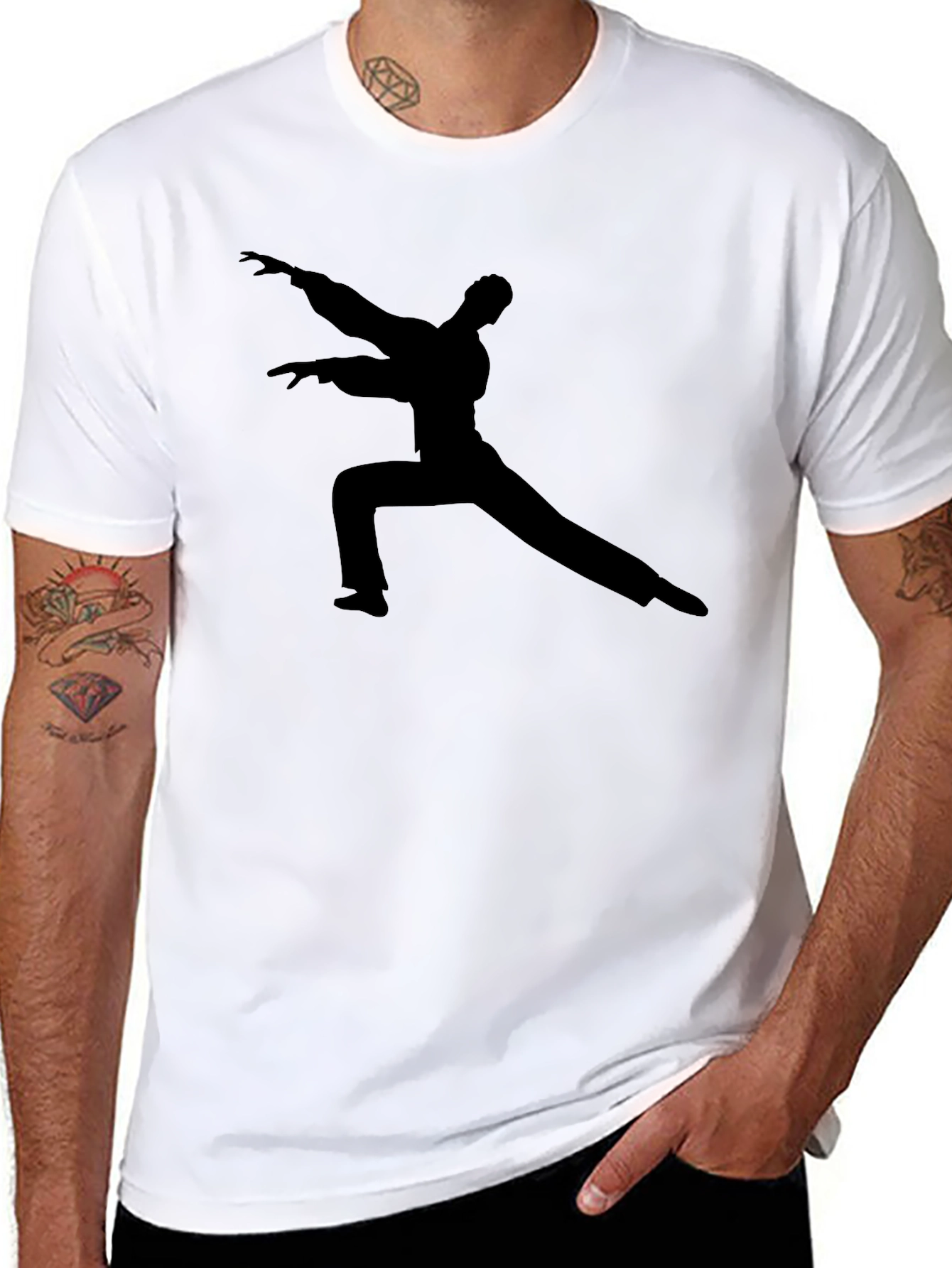 Black Black T-Shirt with Martial Arts Silhouette view 8
