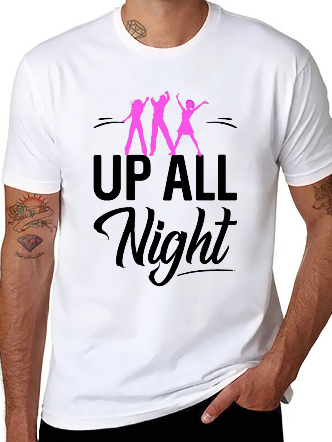 Black Up All Night Graphic Tee - Black Unisex T-Shirt view 8