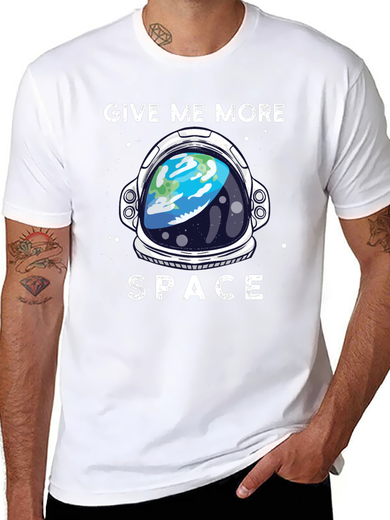 Black Give Me More Space T-Shirt - Astronaut Helmet Earth Design view 8