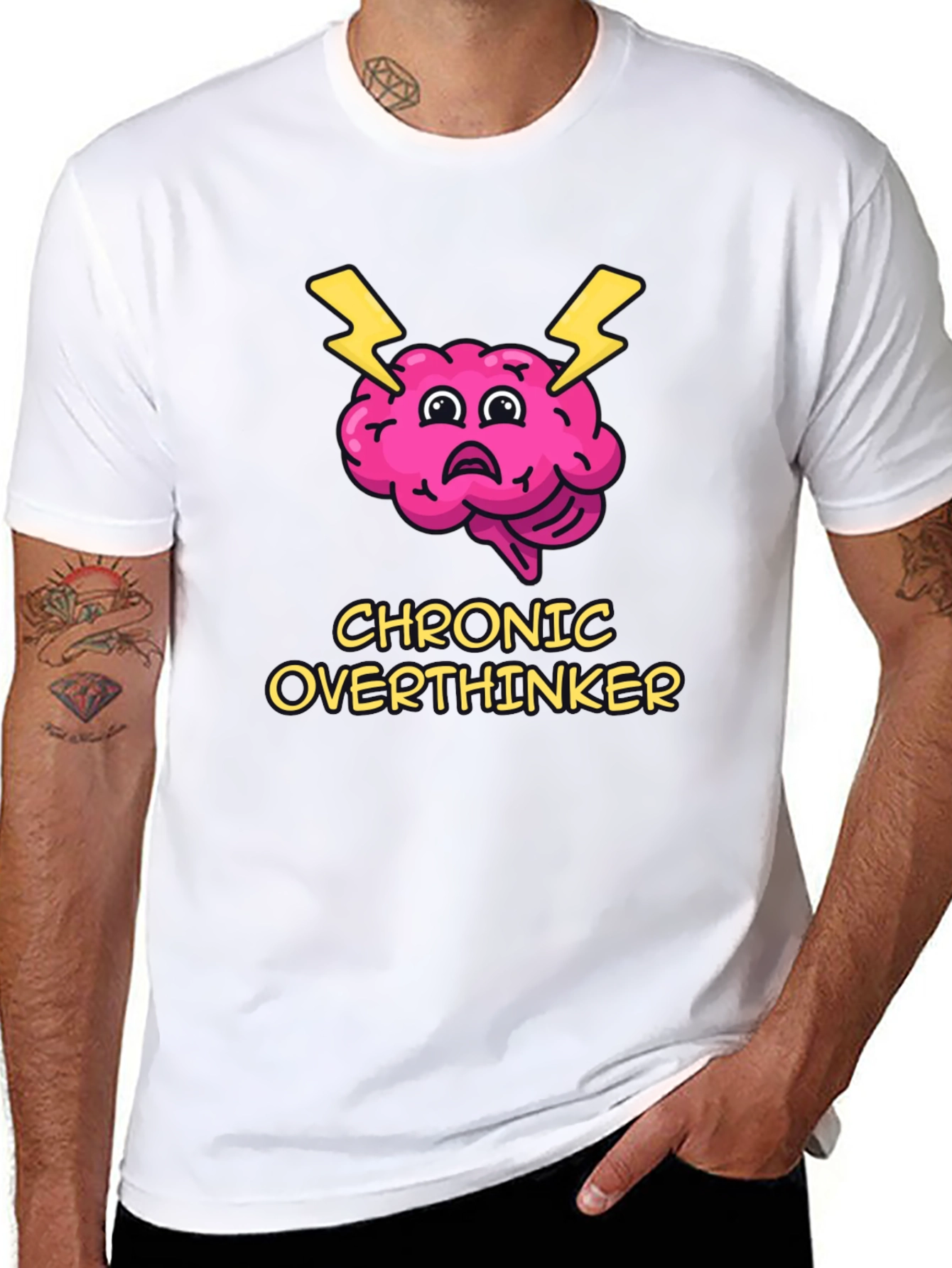 Black Chronic Overthinker Brain T-Shirt - Quirky Graphic Tee view 8