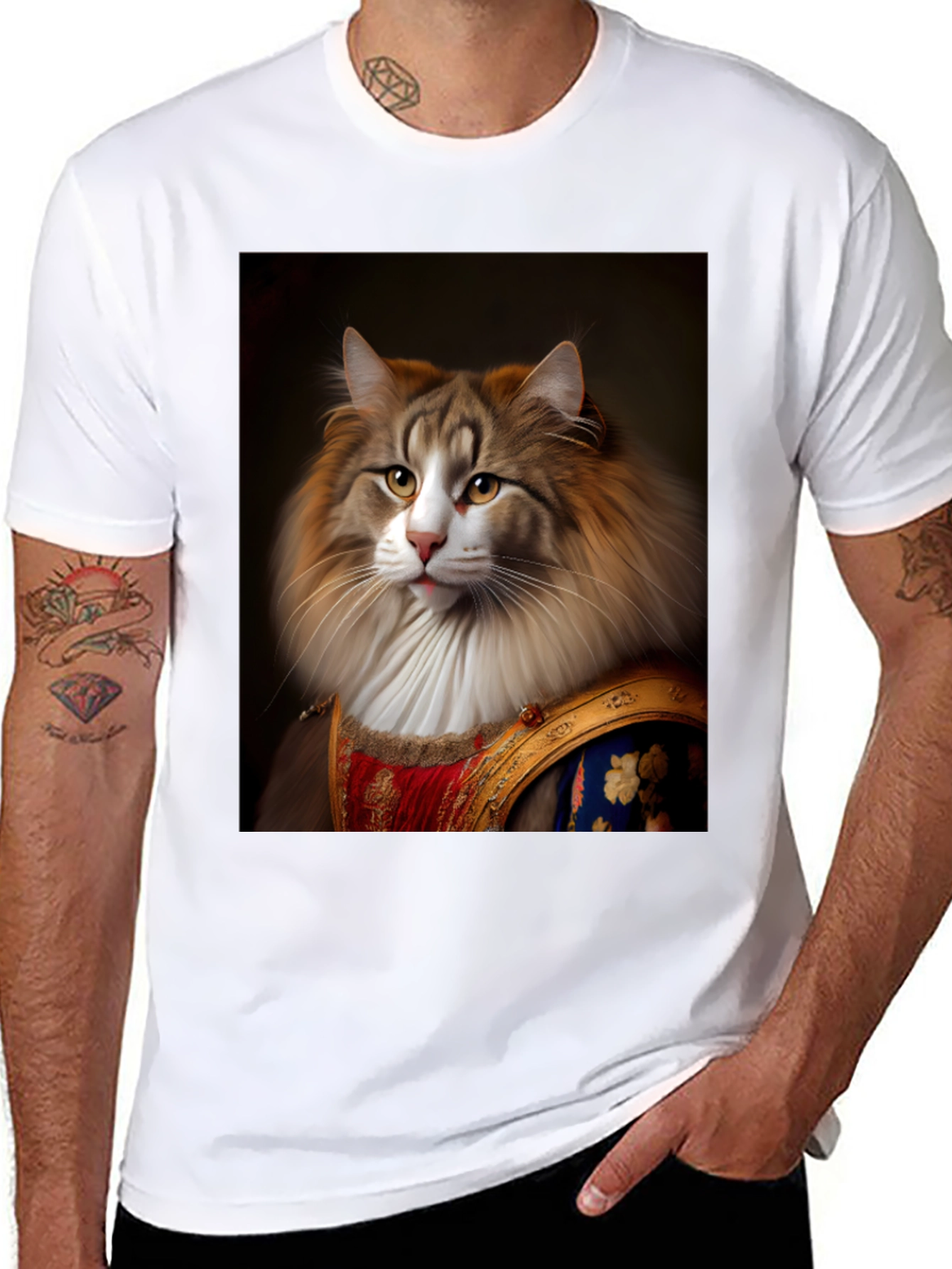 Black Regal Cat Portrait T-Shirt - Unique Design view 8
