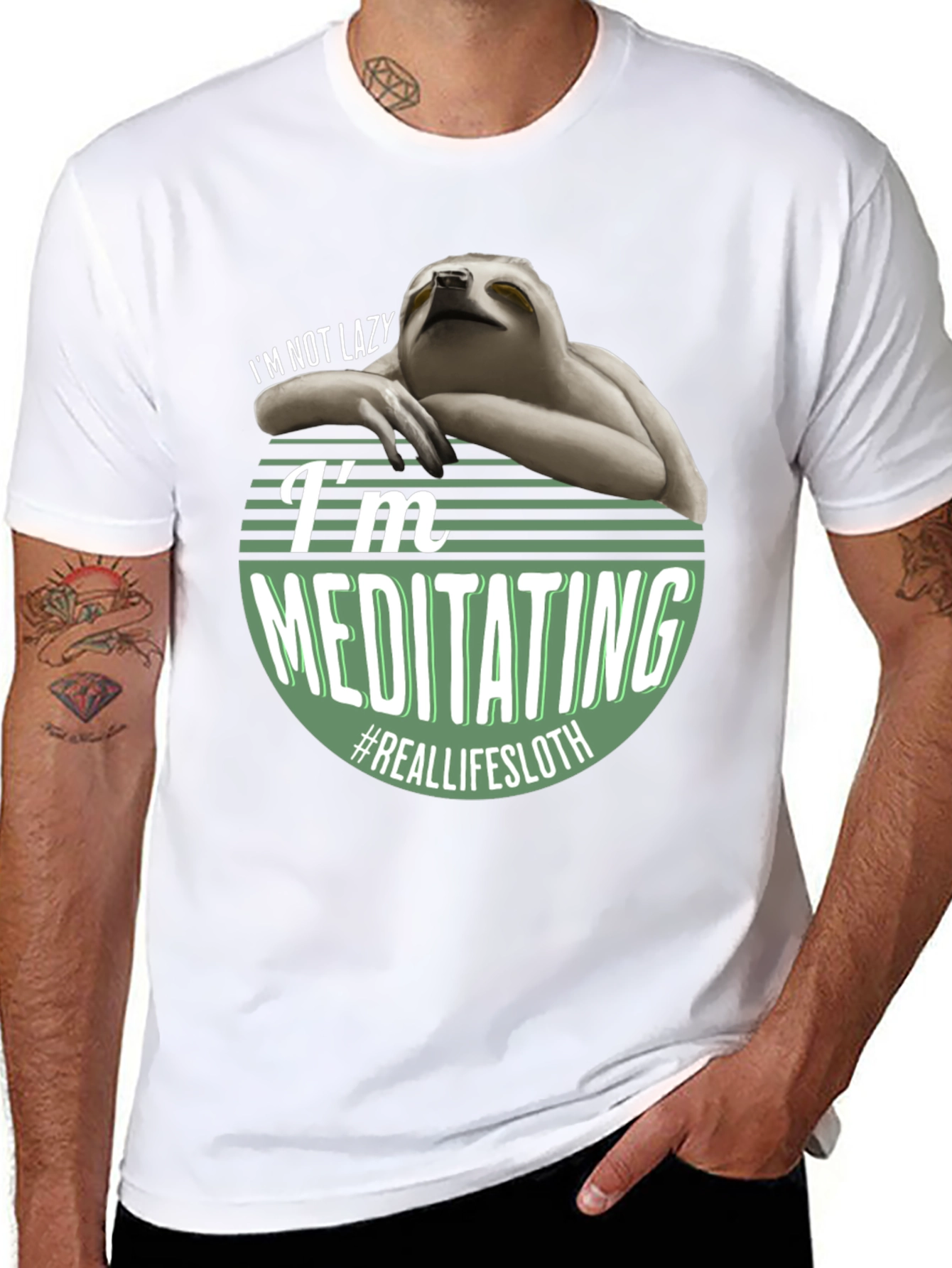 Black Funny Sloth Meditating T-Shirt - Real Life Sloth view 8