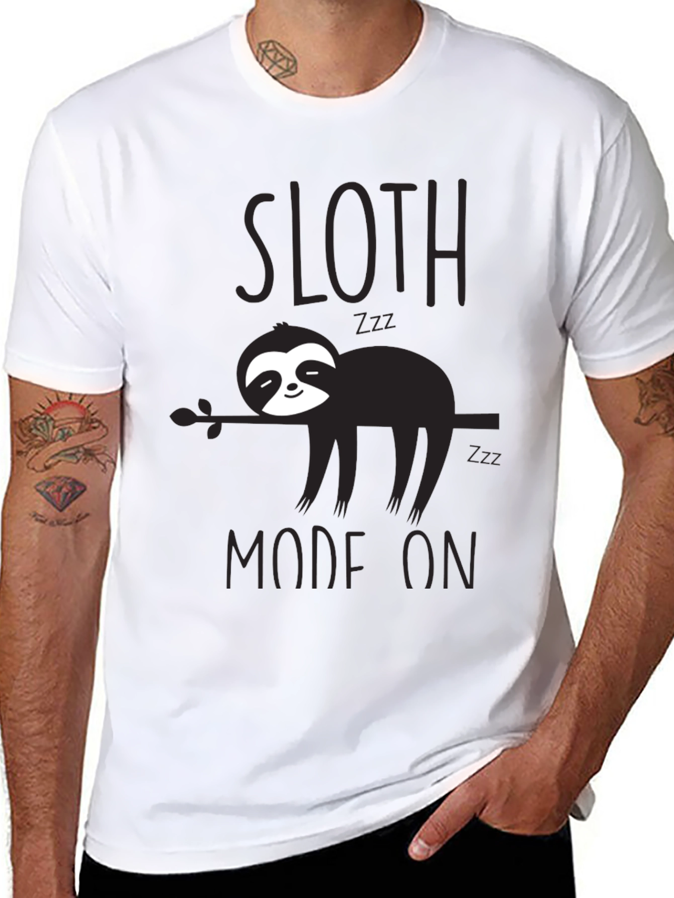 Black Sloth Mode On Black T-Shirt view 8