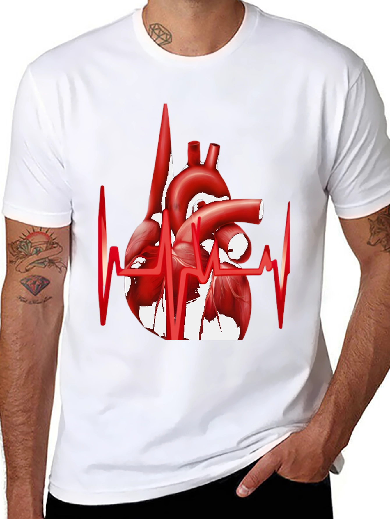 Black Anatomical Heartbeat Graphic Tee - Stylish Medical Apparel view 8