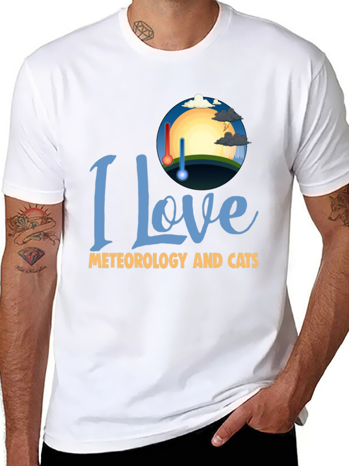 Black I Love Meteorology and Cats T-Shirt view 8
