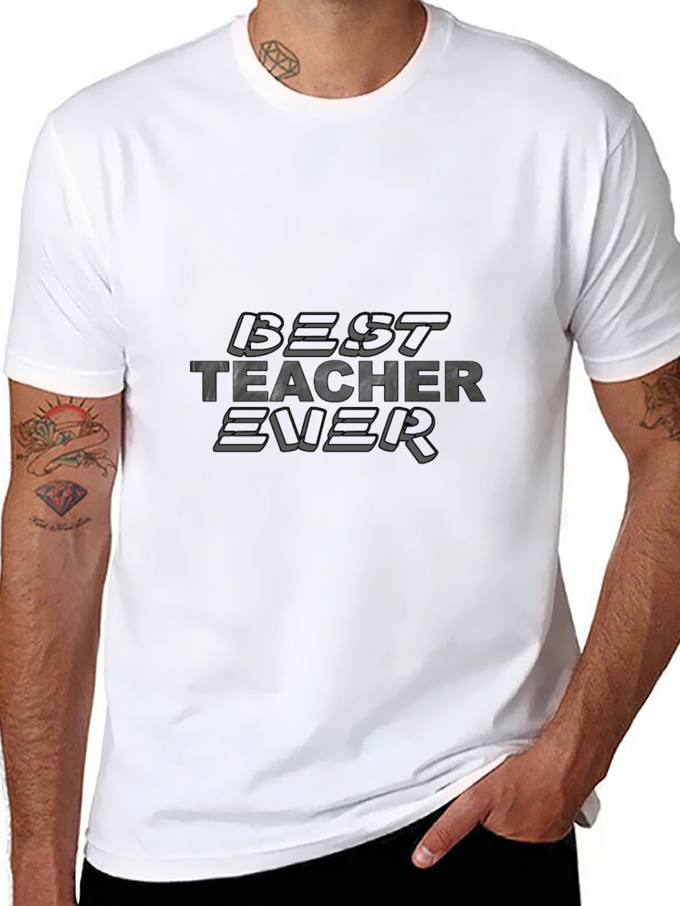 Black Best Teacher Ever Graphic Black T-Shirt view 8