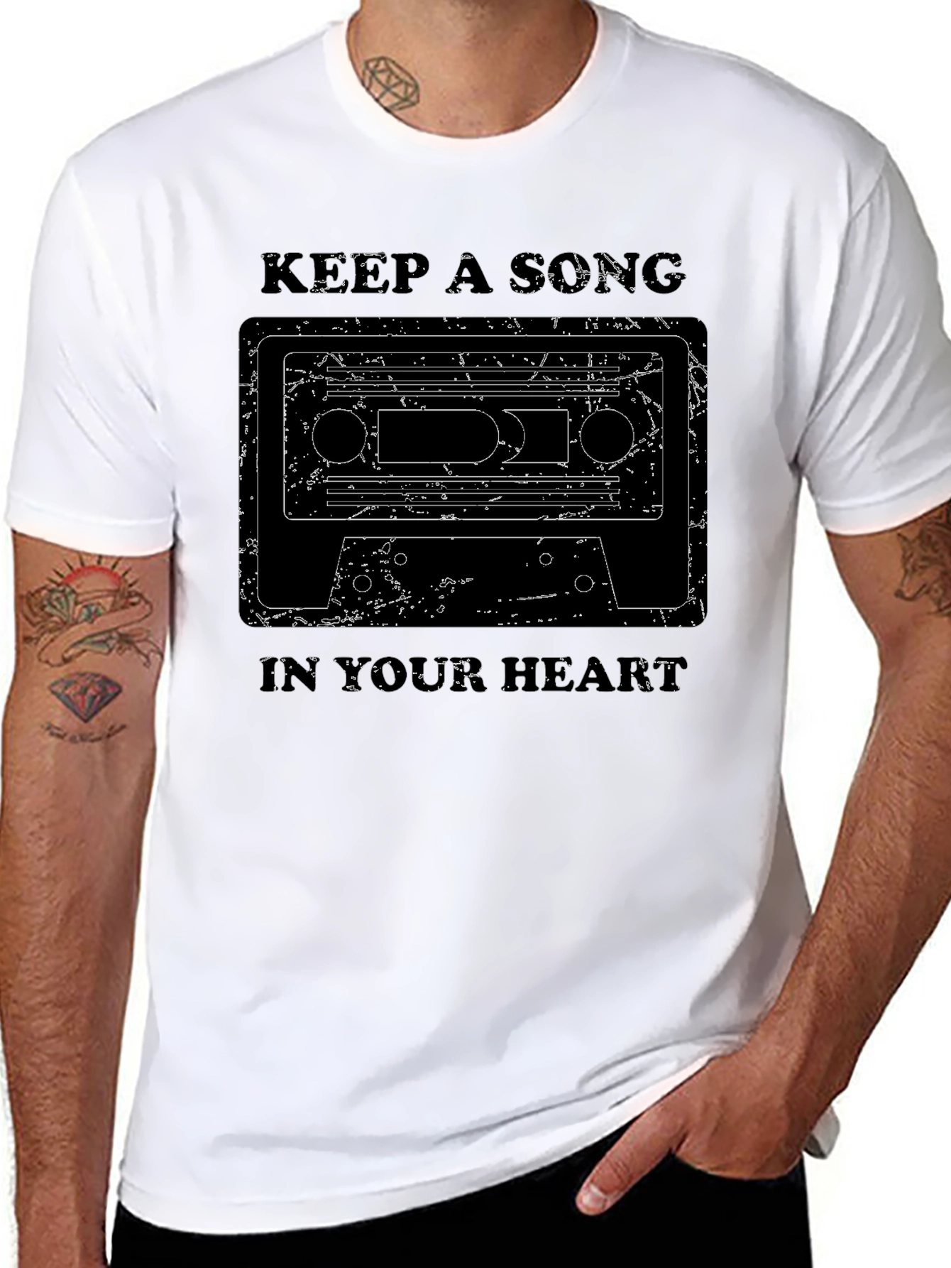 Black Retro Music Cassette T-Shirt - Keep A Song In Your Heart view 8