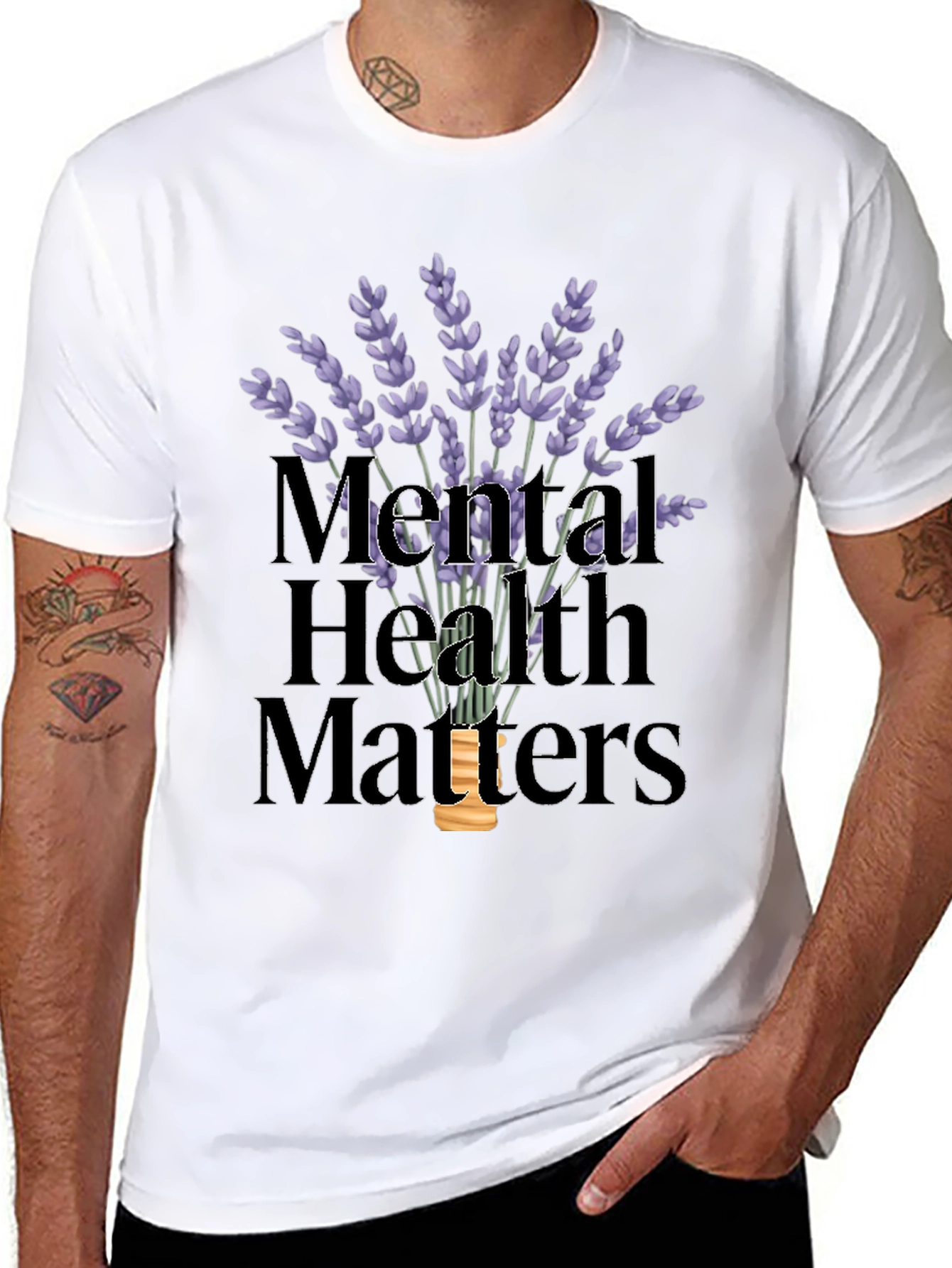 Black Mental Health Matters T-Shirt with Lavender Design view 8