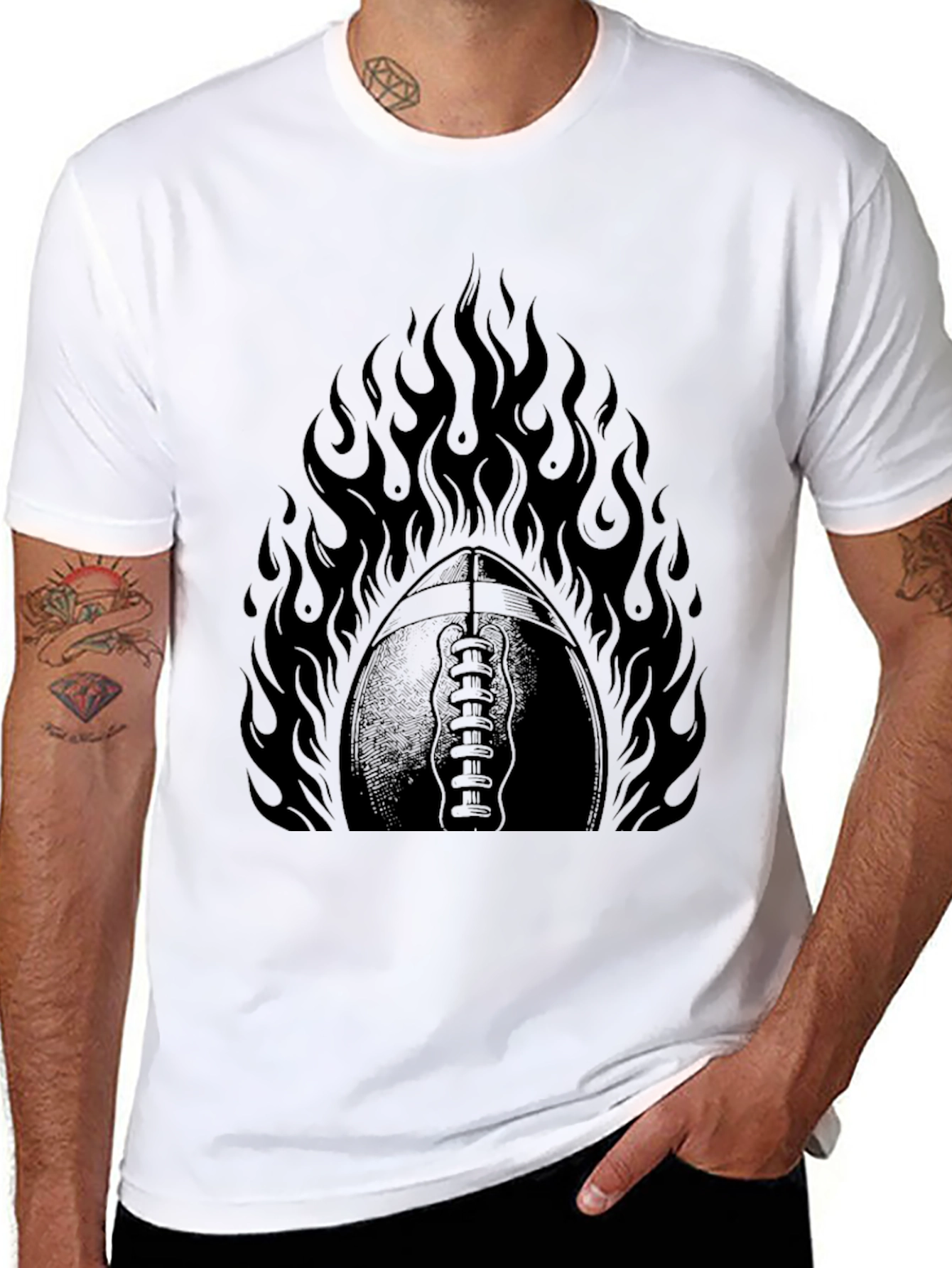 Black Fiery Football Graphic Tee - Black Cotton view 8