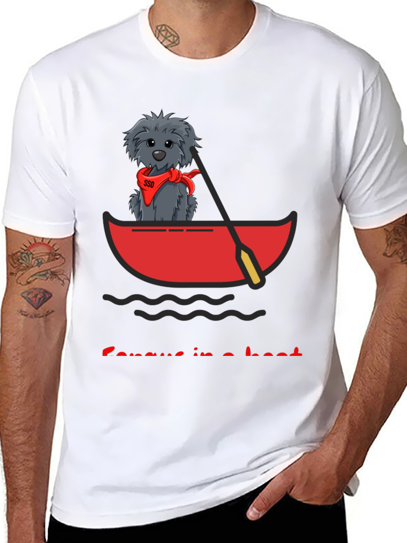 Black Dog in Boat T-Shirt - Cartoon Graphic Tee view 8
