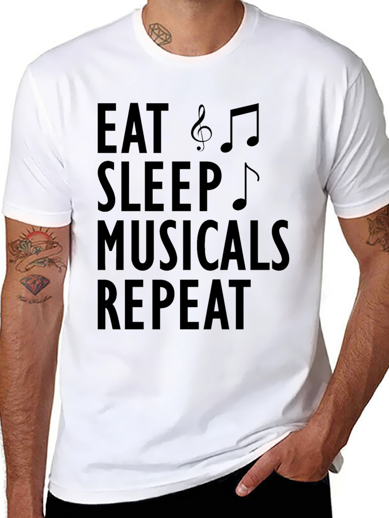 Black Eat Sleep Musicals Repeat - Black T-Shirt view 8