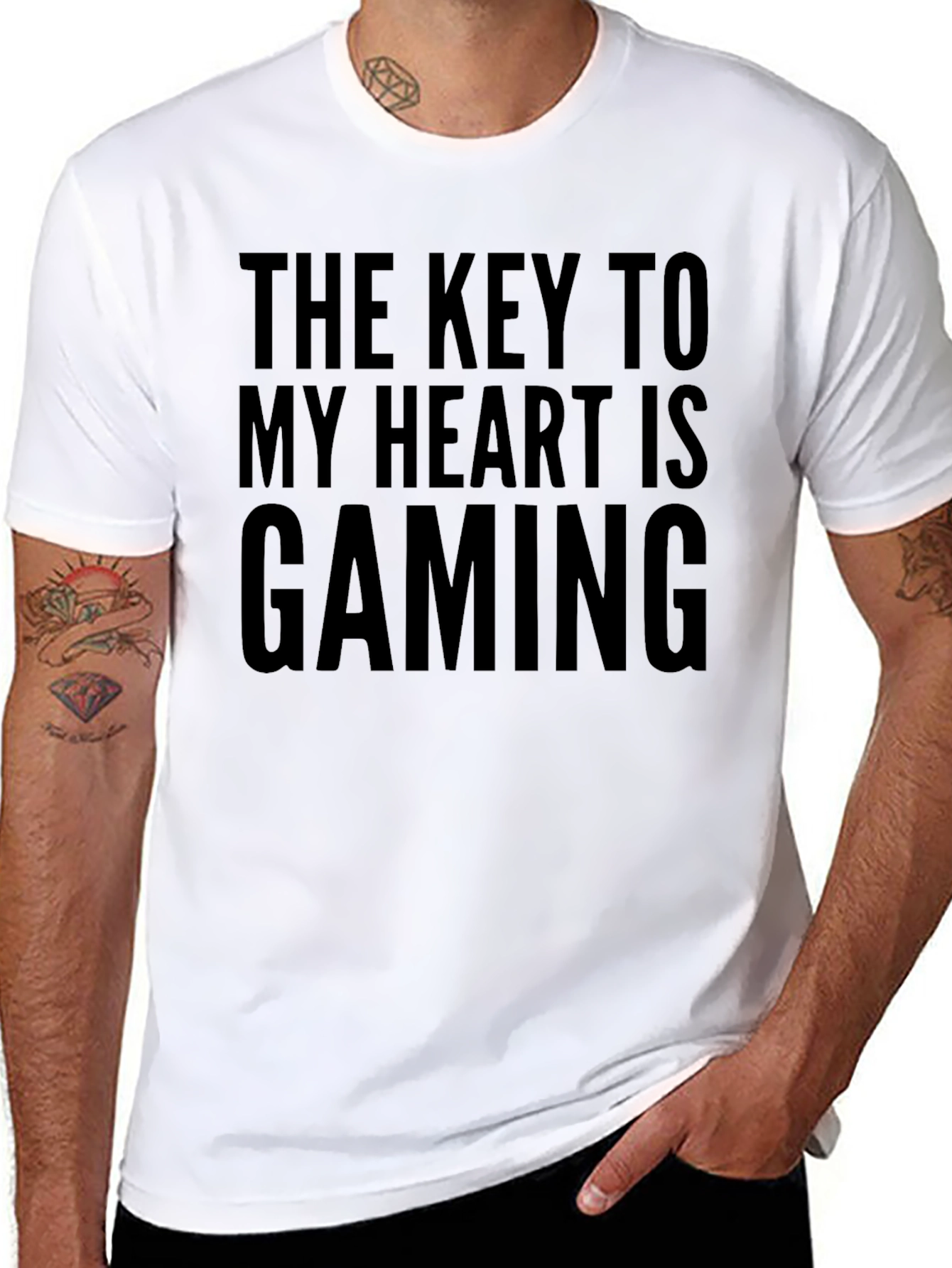 Black Gamer Heart Tee - "The Key to My Heart is Gaming" Black T-Shirt view 8